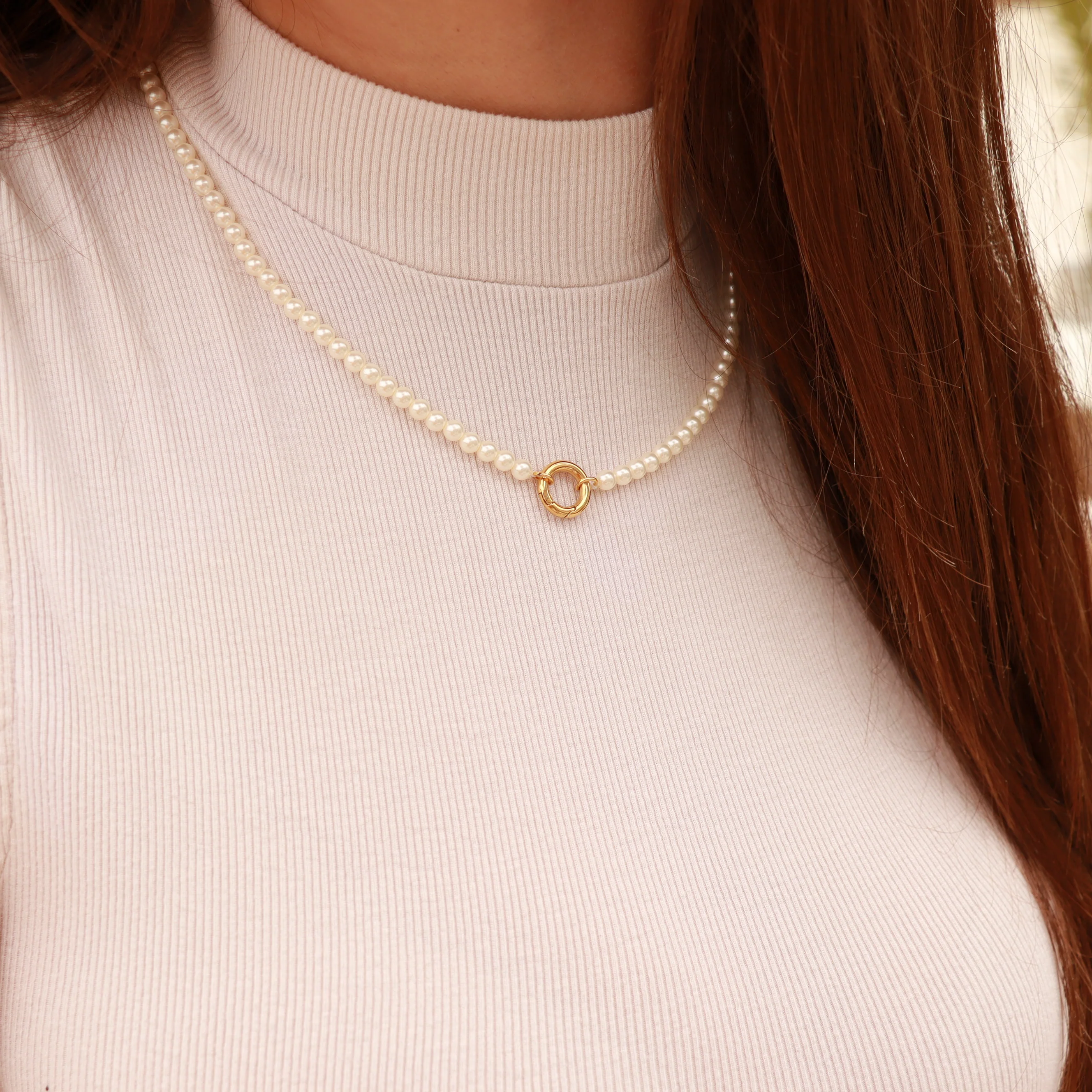 18" Glass Pearl Necklace with Stainless Steel Charm Keeper / SBB0338 - Image 10