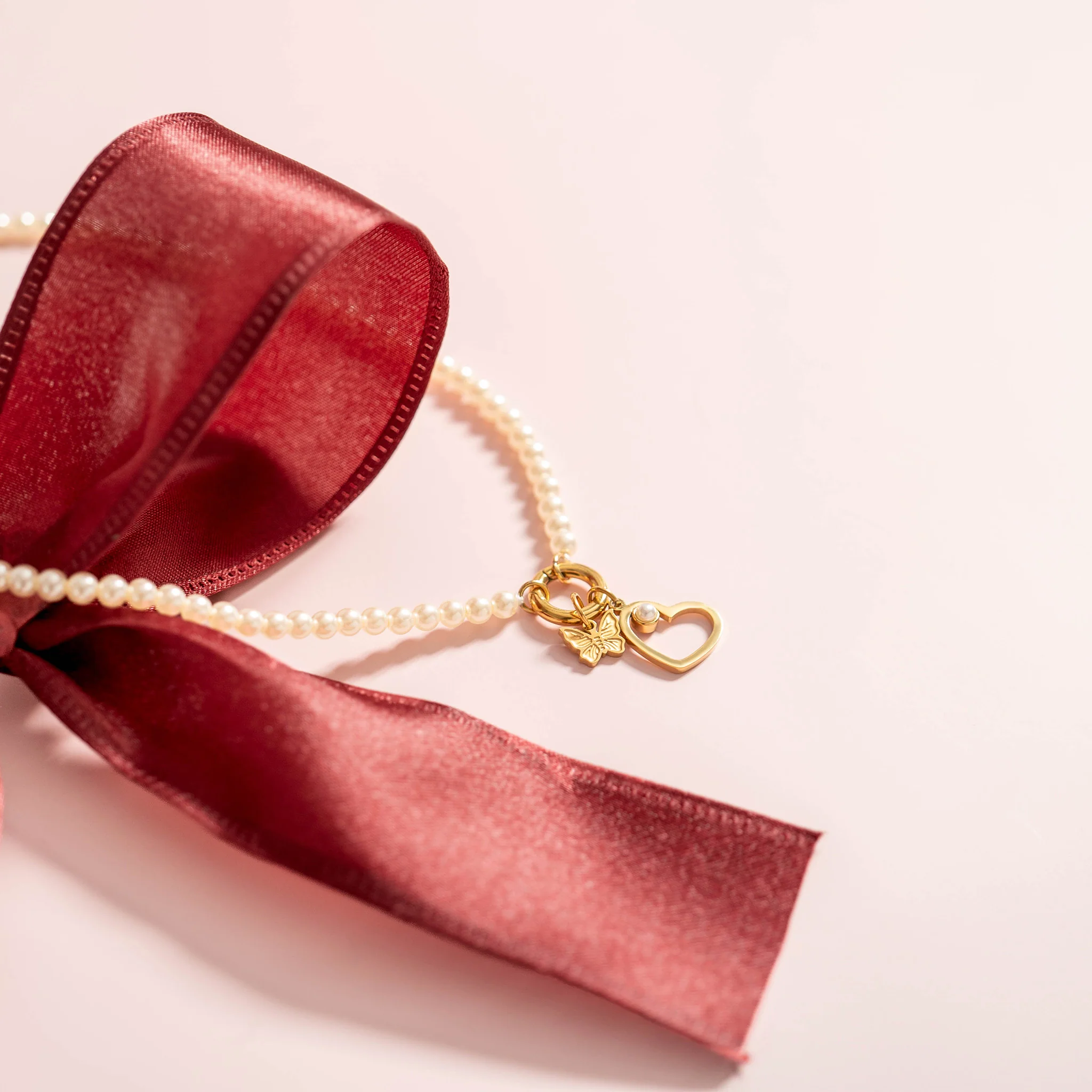 18" Glass Pearl Necklace with Stainless Steel Charm Keeper / SBB0338 - Image 12