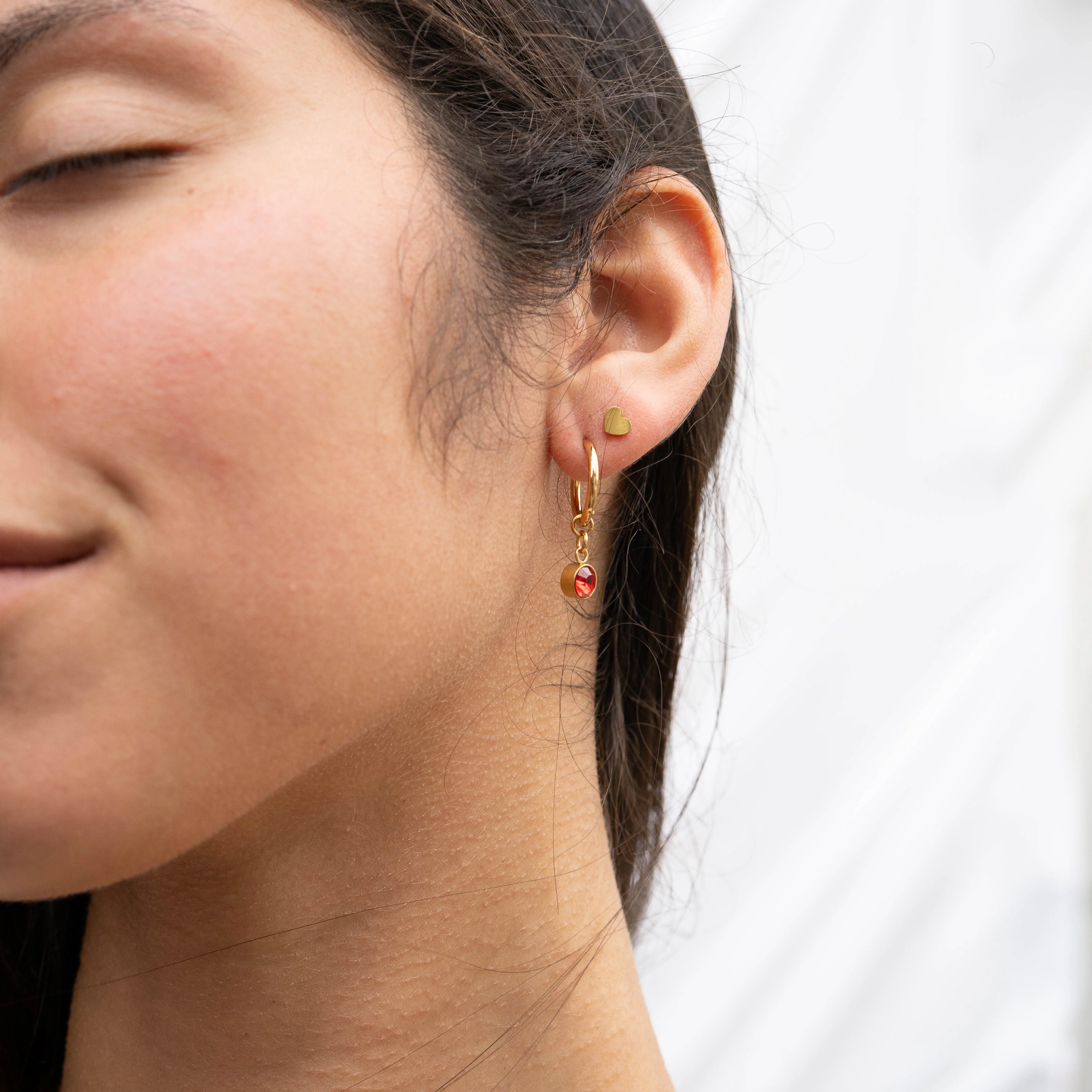 18K Gold PVD Birthstone Huggie Earrings / ERJ0074 - Image 4