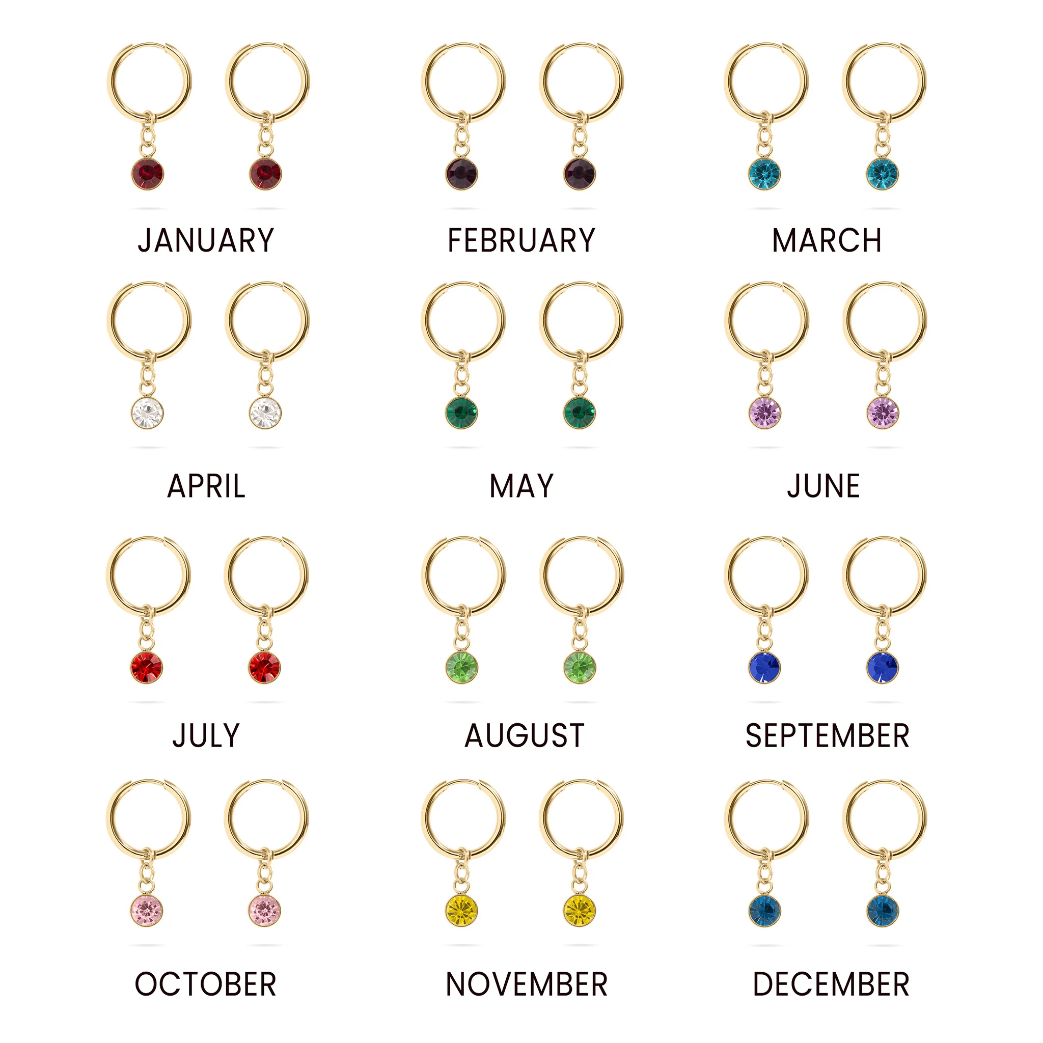 18K Gold PVD Birthstone Huggie Earrings / ERJ0074 - Image 7