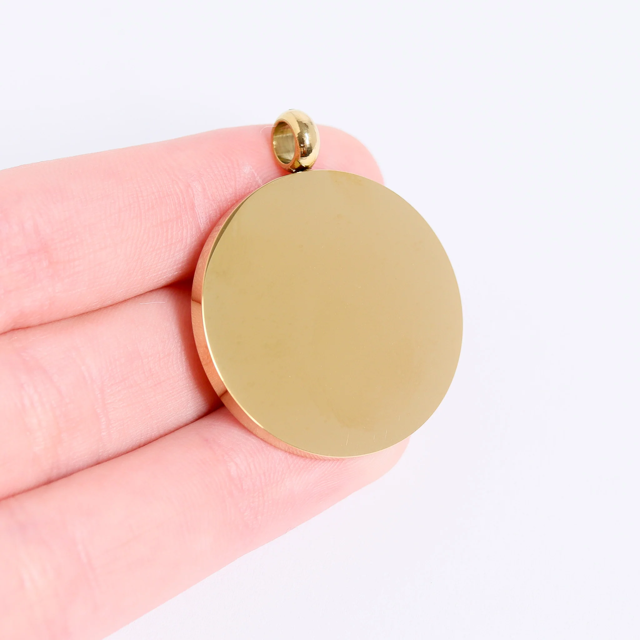 18K Gold PVD Stainless Steel Blank Round Pendant / PDJ0400 - Image 3