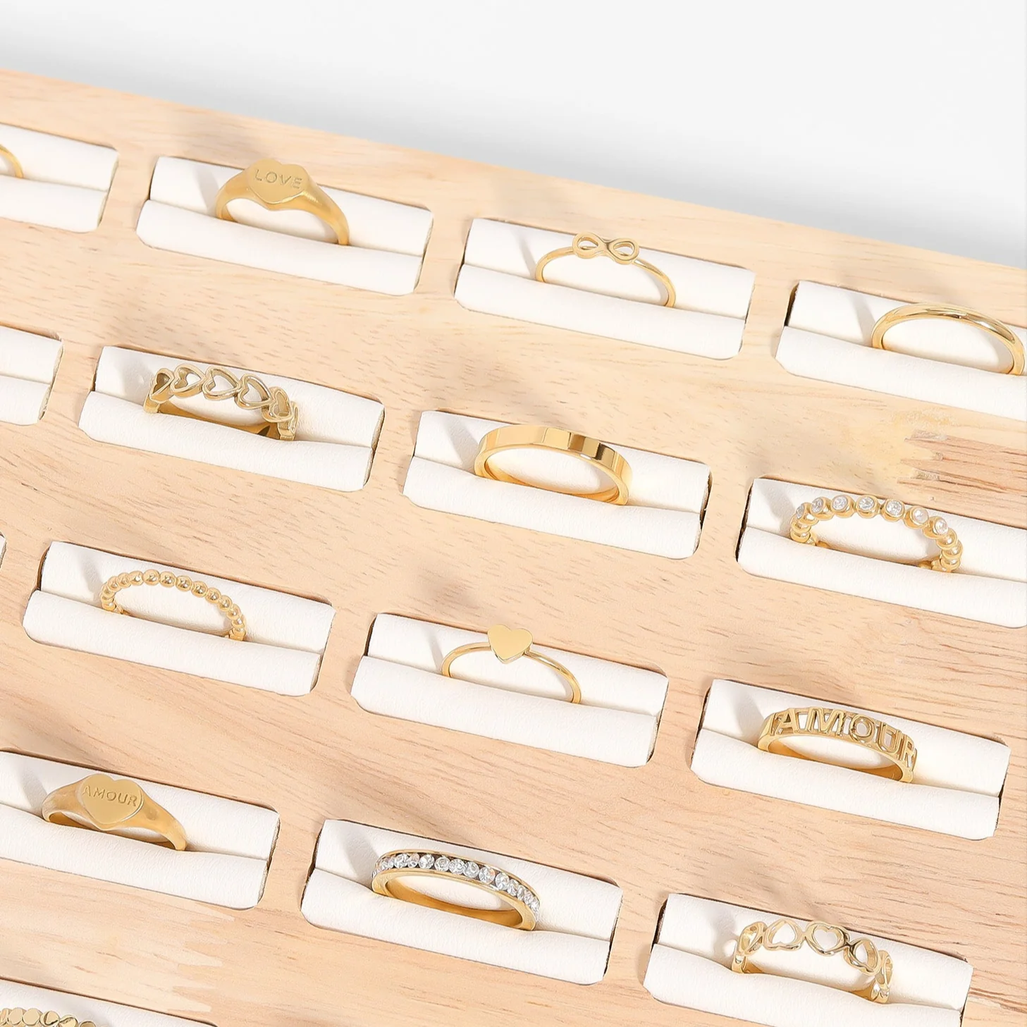 18K Gold PVD Stainless Steel Beaded CZ Stacking Ring / CSR0007 - Image 3