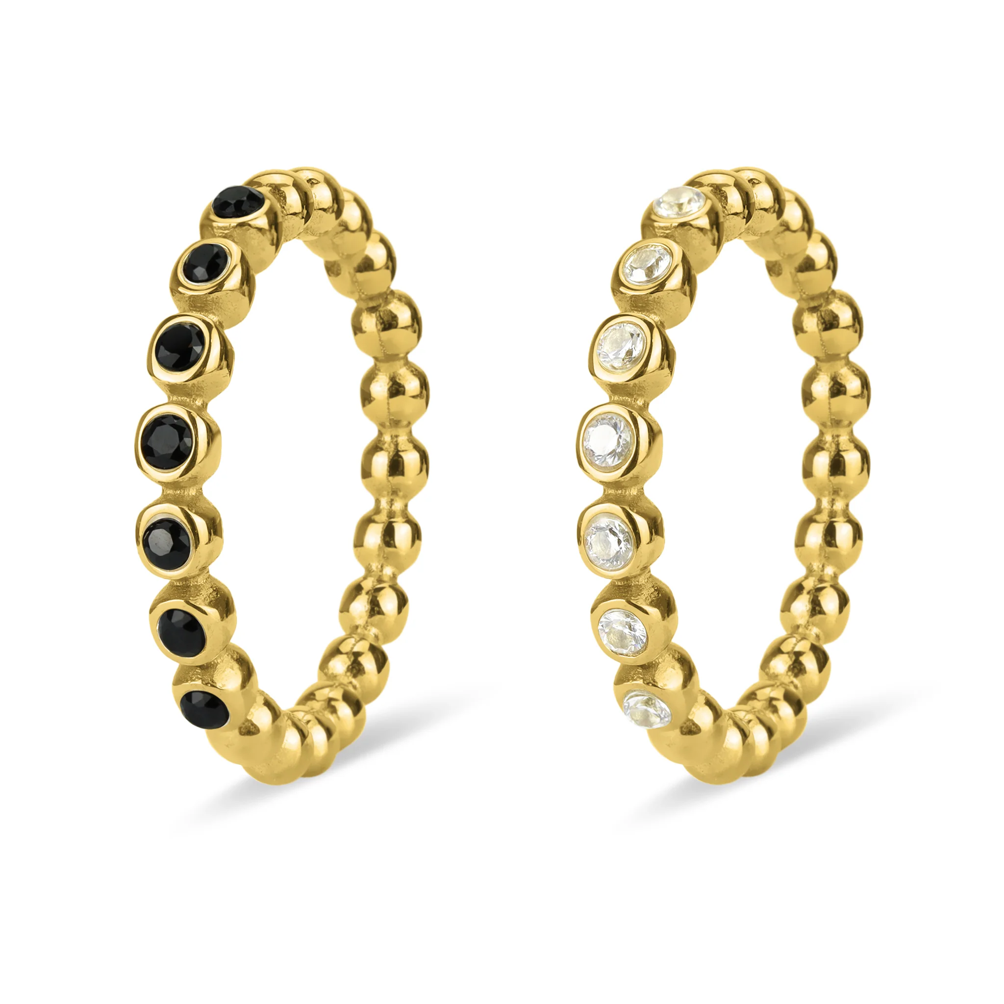 18K Gold PVD Stainless Steel Beaded CZ Stacking Ring / CSR0007 - Image 7