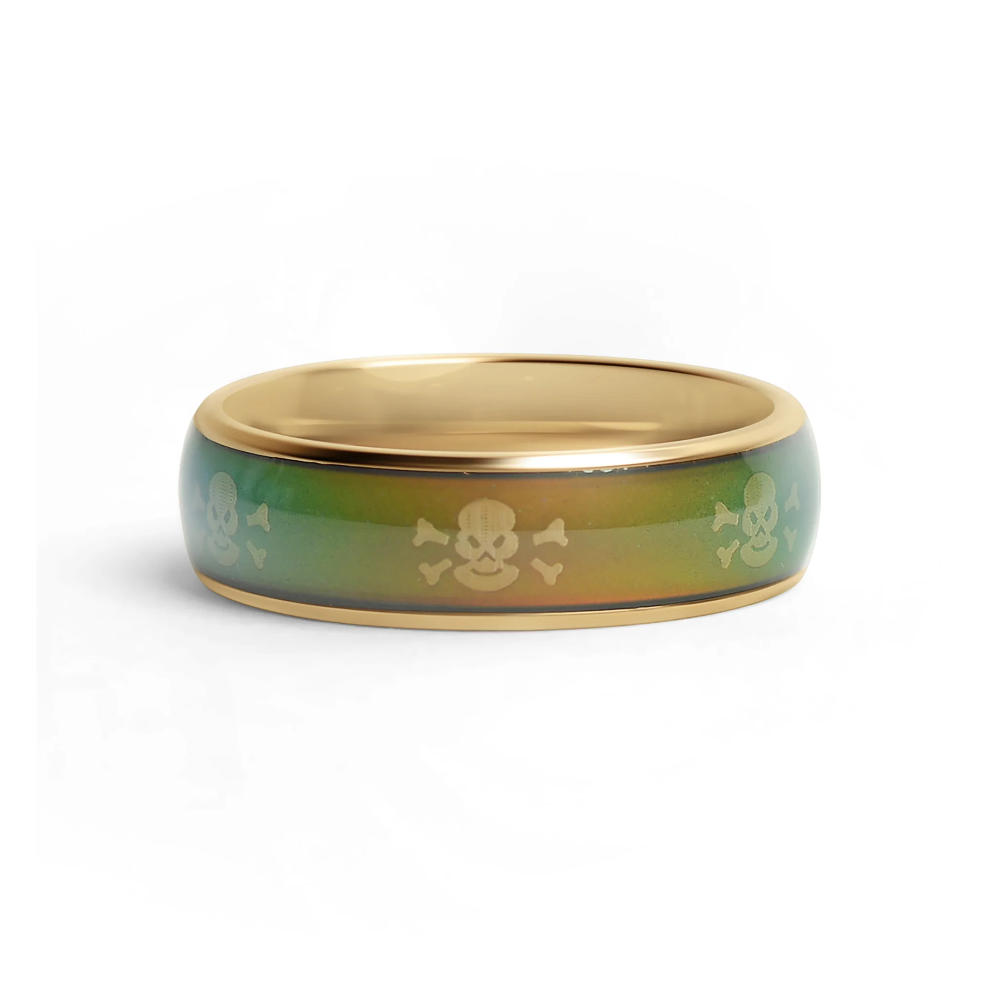 18K Gold PVD Stainless Steel Skull & Crossbones Mood Ring / CFR9013 - Image 5