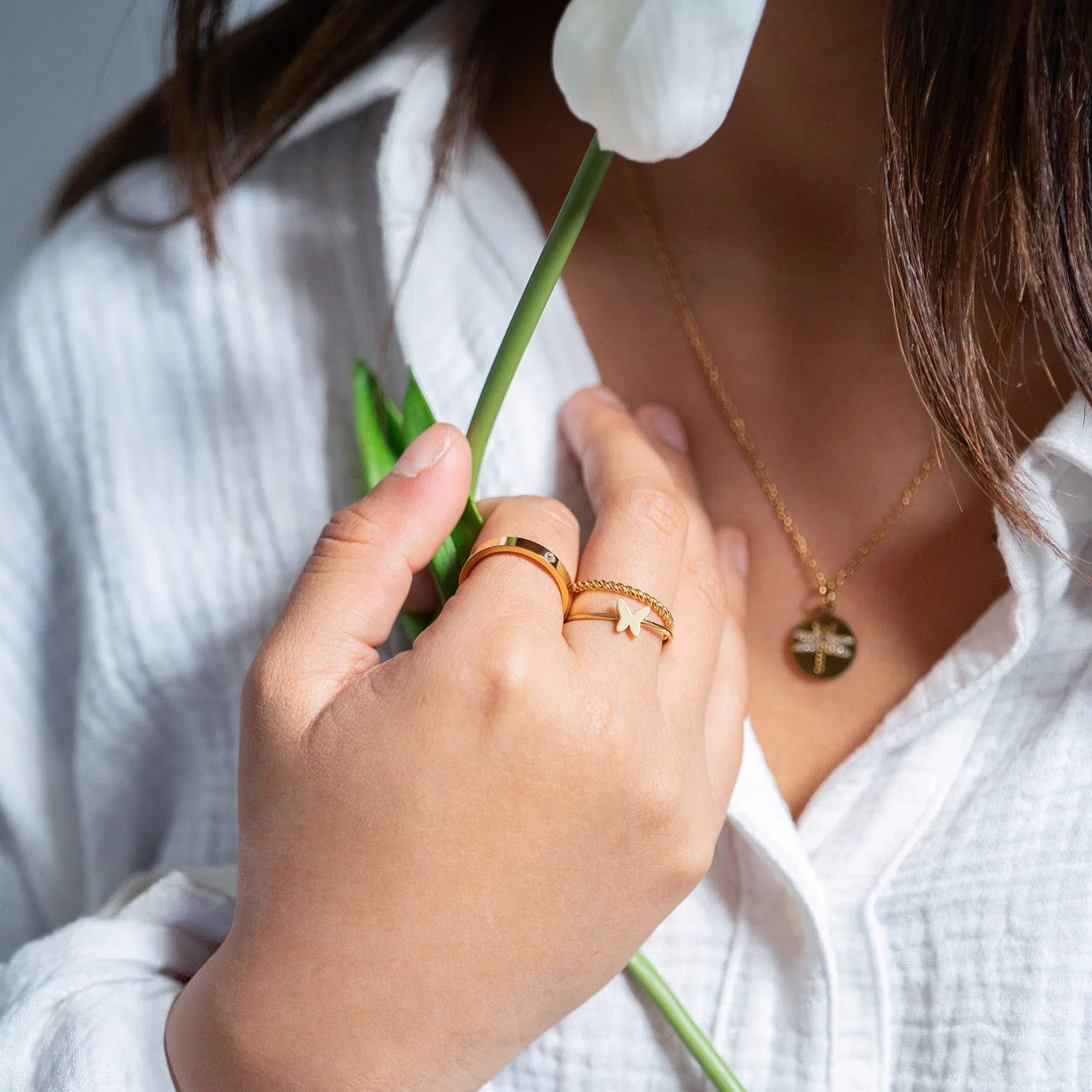 18K Gold PVD Stainless Steel Birthstone Engravable Stacking Ring / ZRJ1004 - Image 11