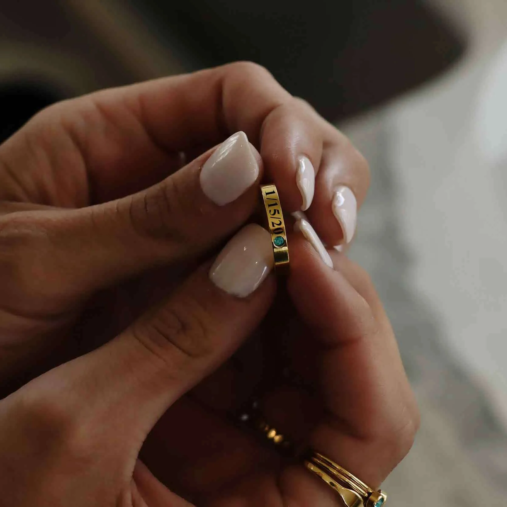 18K Gold PVD Stainless Steel Birthstone Engravable Stacking Ring / ZRJ1004 - Image 14