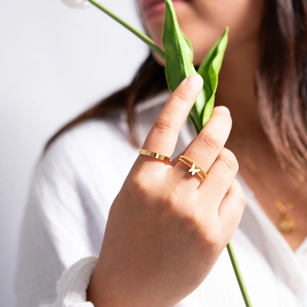 18K Gold PVD Stainless Steel Birthstone Engravable Stacking Ring / ZRJ1004 - Image 4