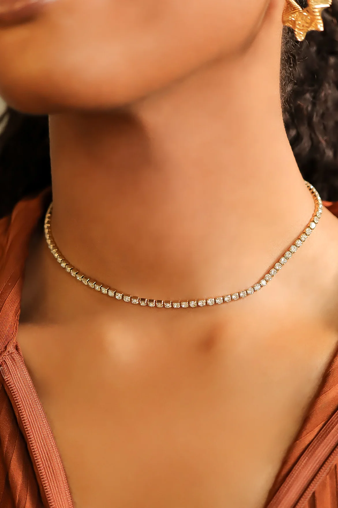 18K Gold PVD Stainless Steel CZ Tennis Chain Necklace / TNN0002 - Image 4