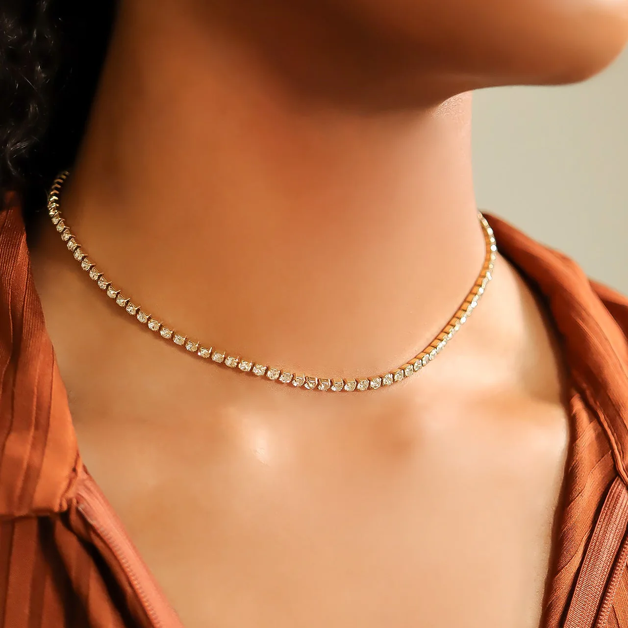 18K Gold PVD Stainless Steel CZ Tennis Chain Necklace / TNN0002 - Image 9