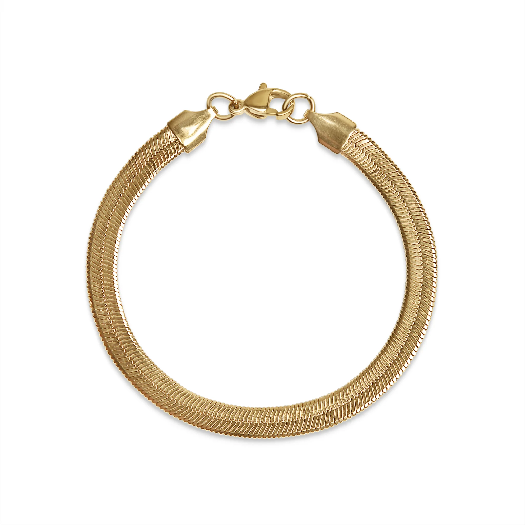 18K Gold PVD Stainless Steel Herringbone Chain Bracelet / BRJ9082 - Image 10