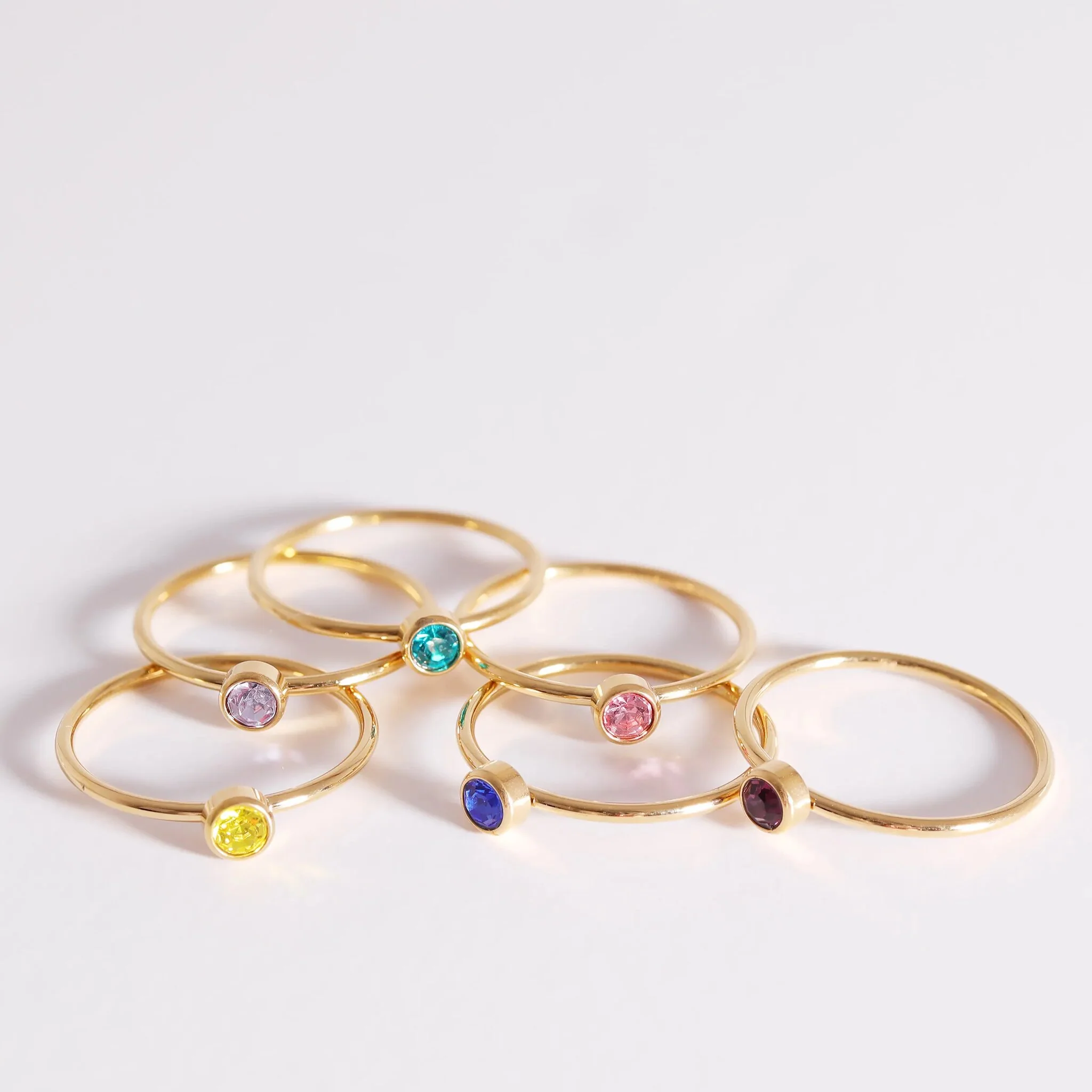 18K Gold PVD Stainless Steel Birthstone Stacking Ring / ZRJ1001 - Image 4