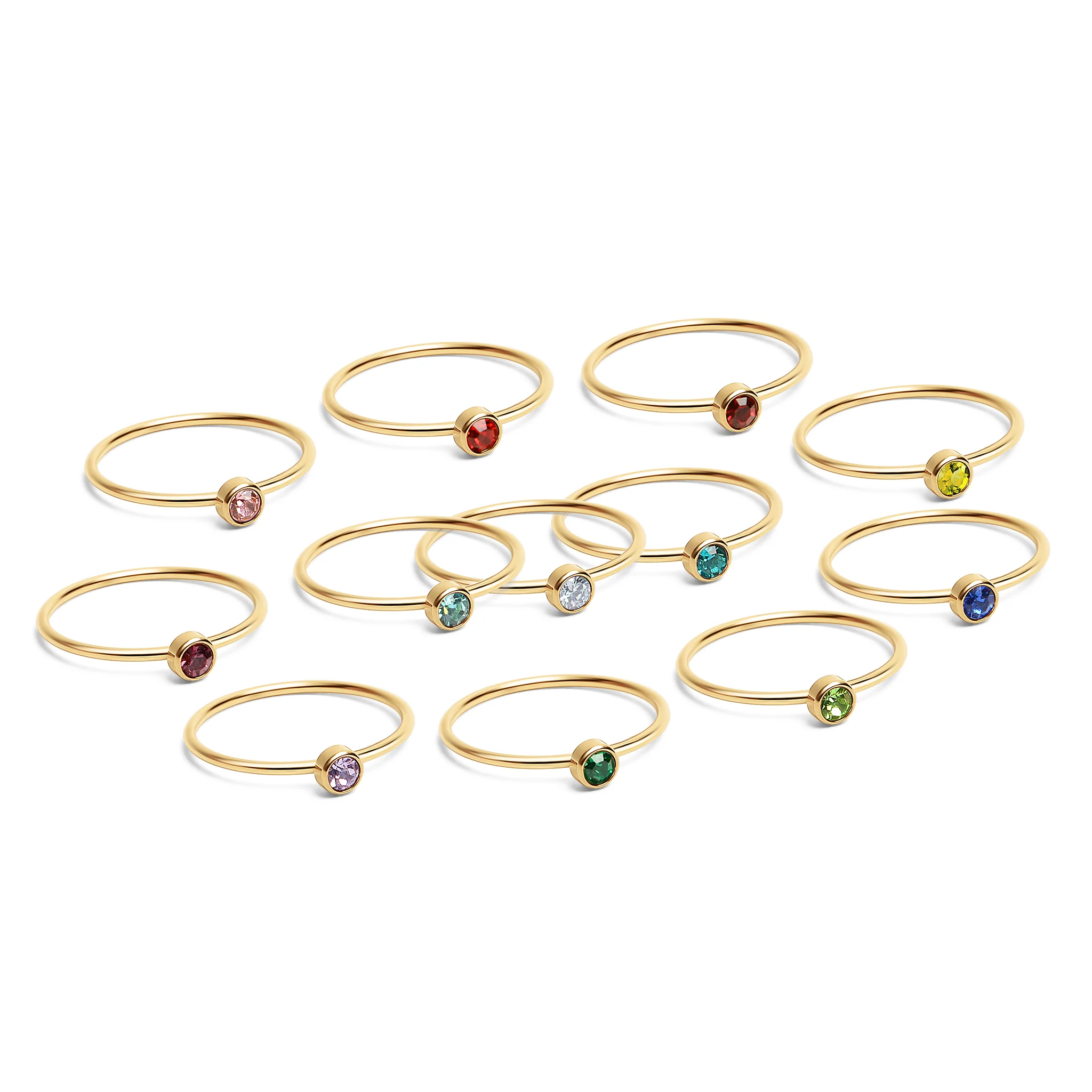 18K Gold PVD Stainless Steel Birthstone Stacking Ring / ZRJ1001 - Image 7