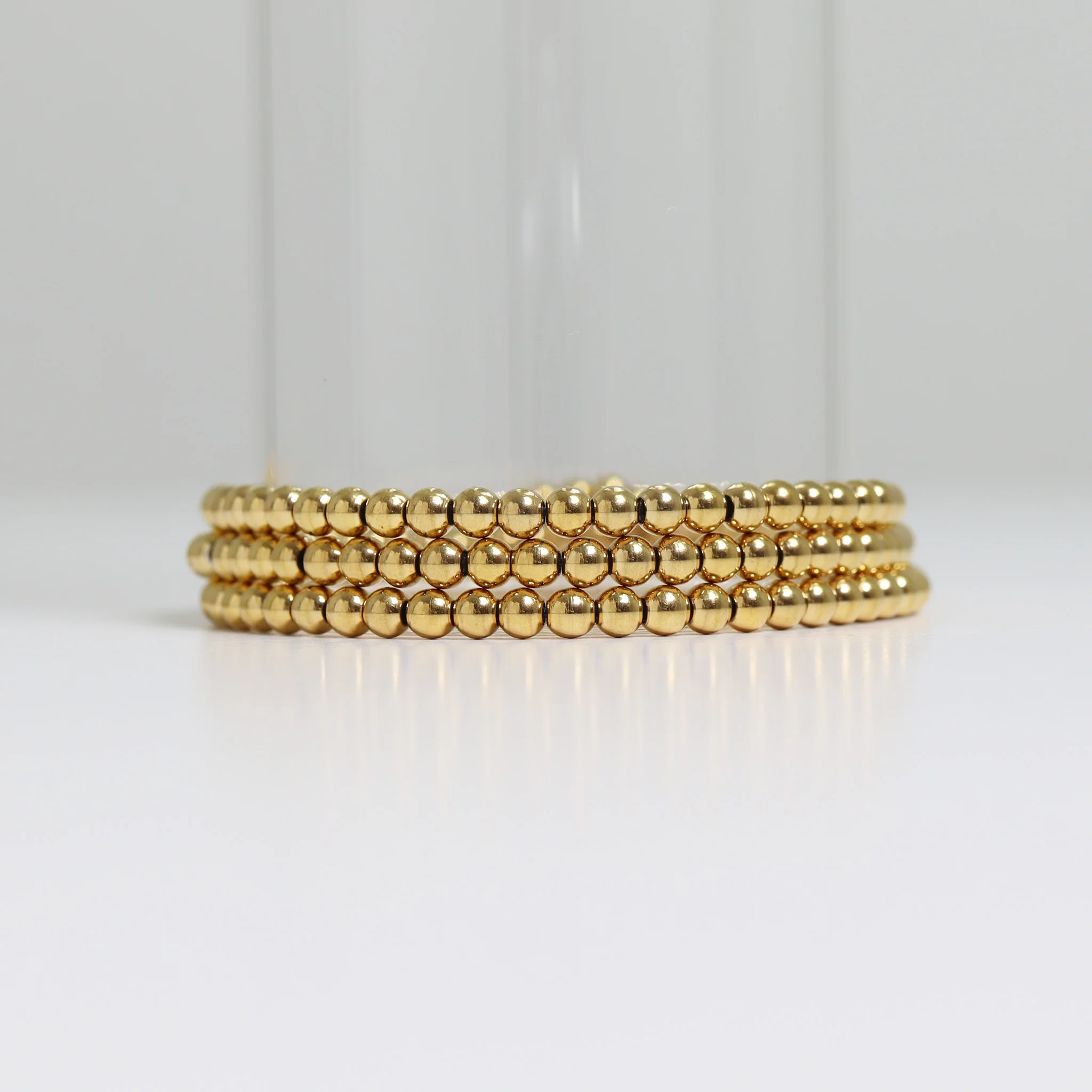 18K Gold PVD Stainless Steel Beaded Stretch Bracelet / SBB0342 - Image 12