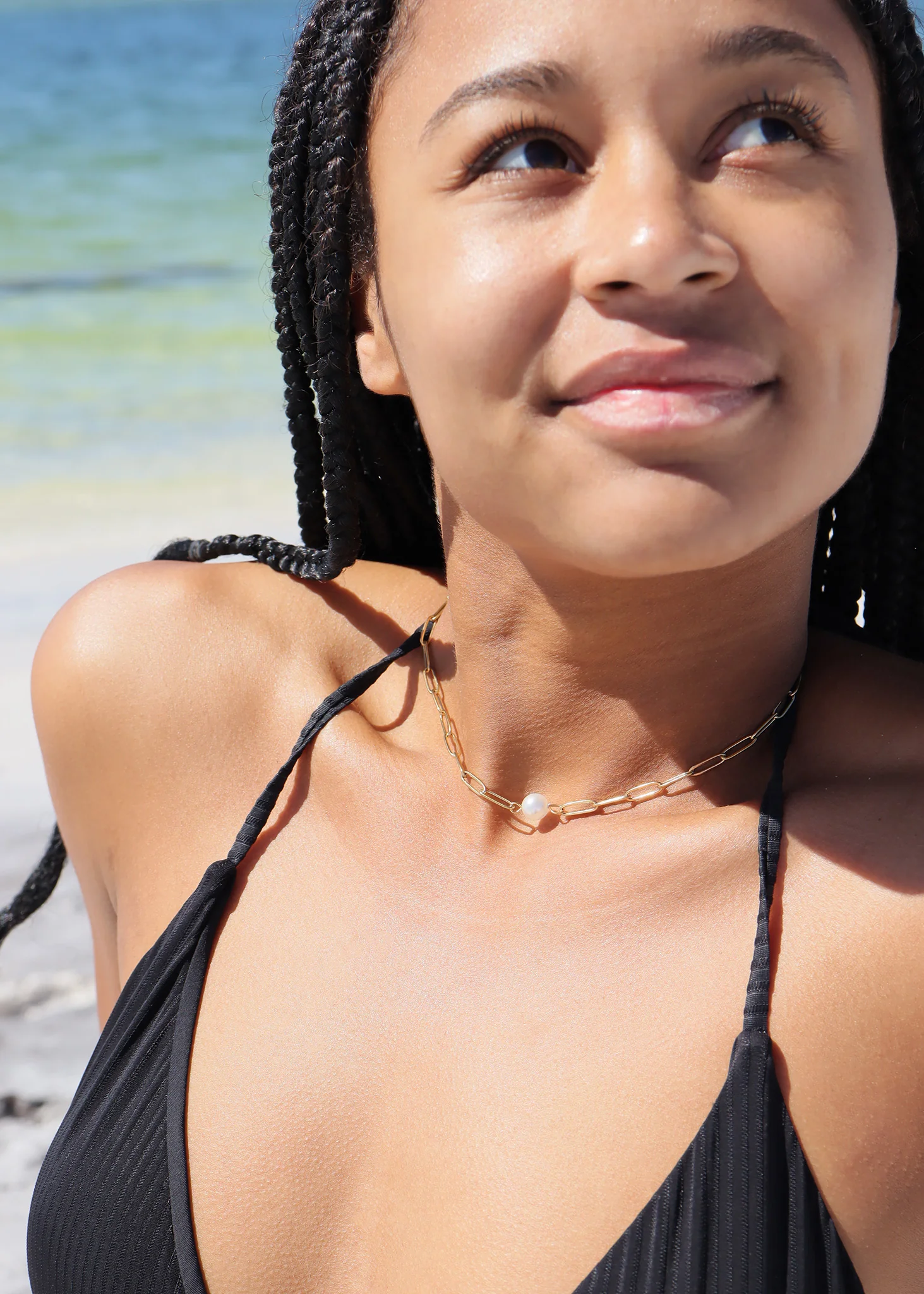 18K Gold PVD Stainless Steel Paperclip Necklace With Pearl / CHN9956 - Image 11