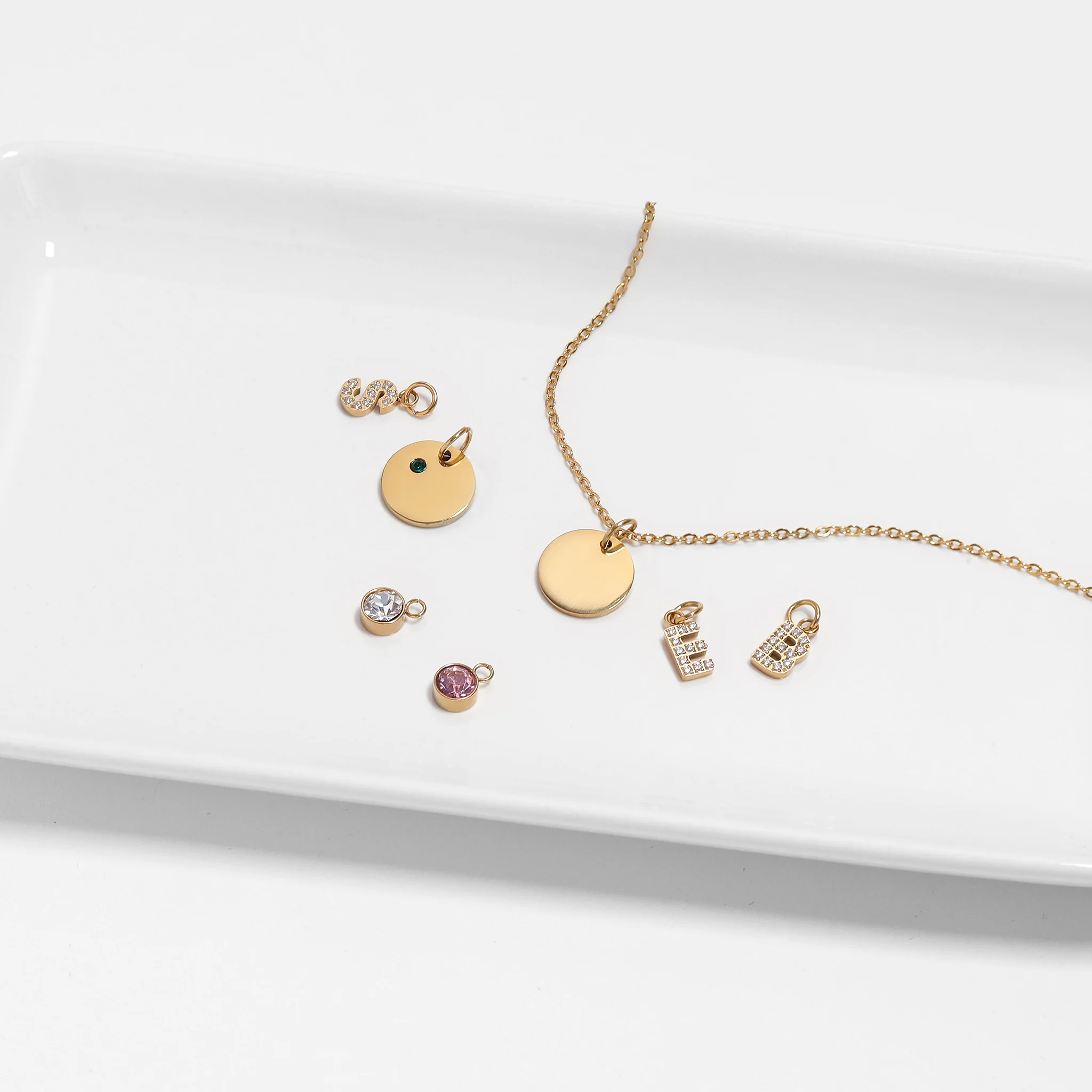 18K Gold PVD Stainless Steel Pave Set CZ Initial Letter Charms / PDC9021 - Image 13