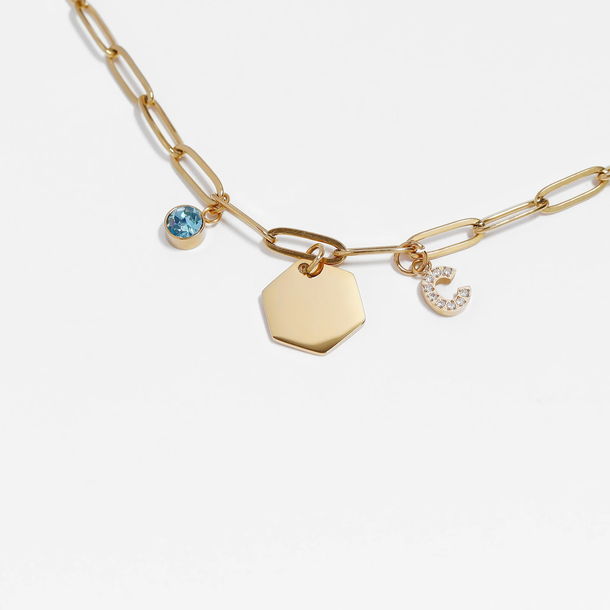 18K Gold PVD Stainless Steel Pave Set CZ Initial Letter Charms / PDC9021 - Image 14