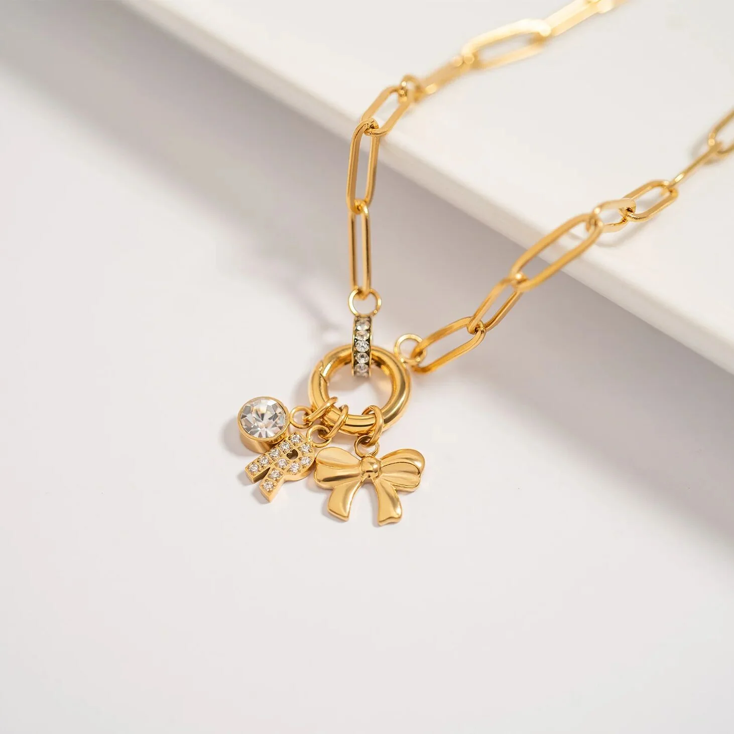 18K Gold PVD Stainless Steel Pave Set CZ Initial Letter Charms / PDC9021 - Image 3