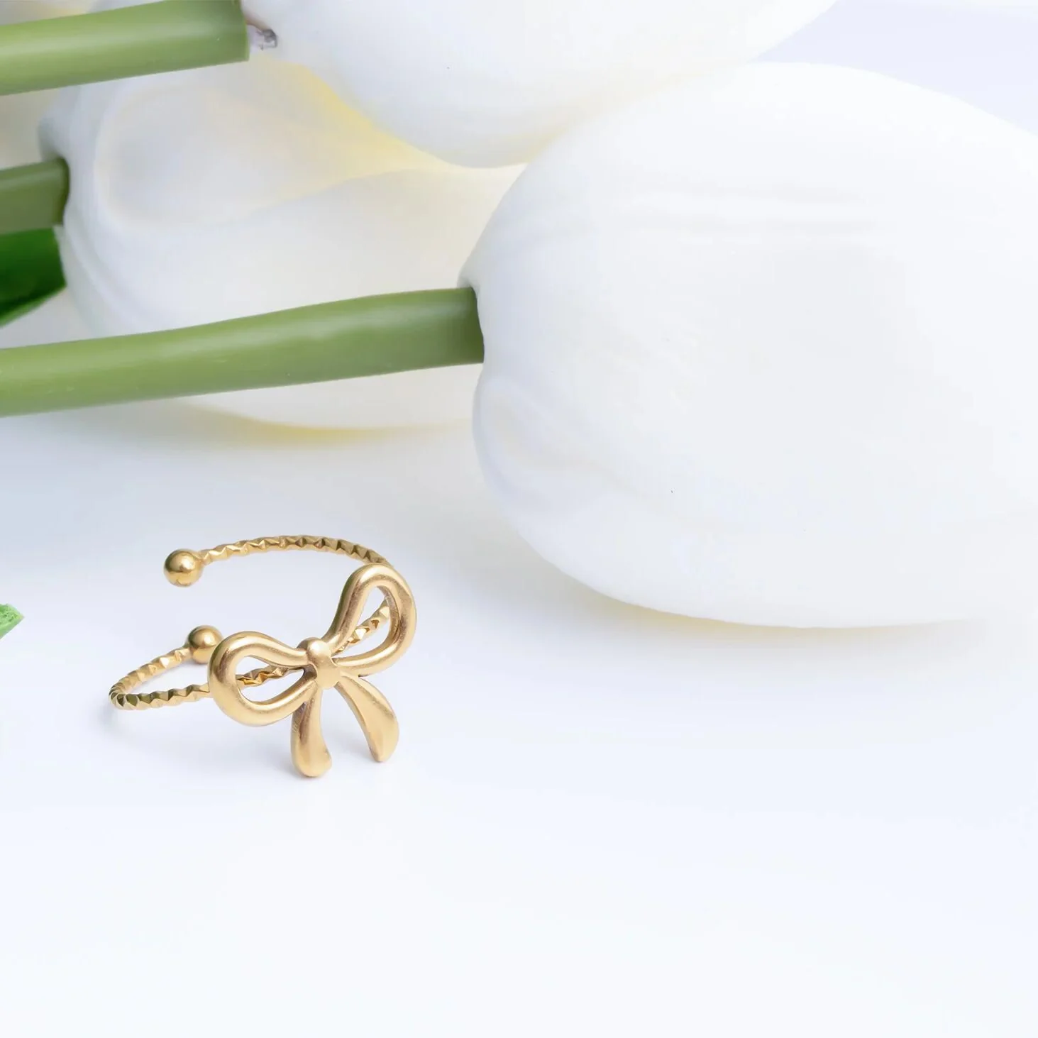 18K Gold PVD Stainless Steel Adjustable Bow Ring / KSS0026 - Image 20