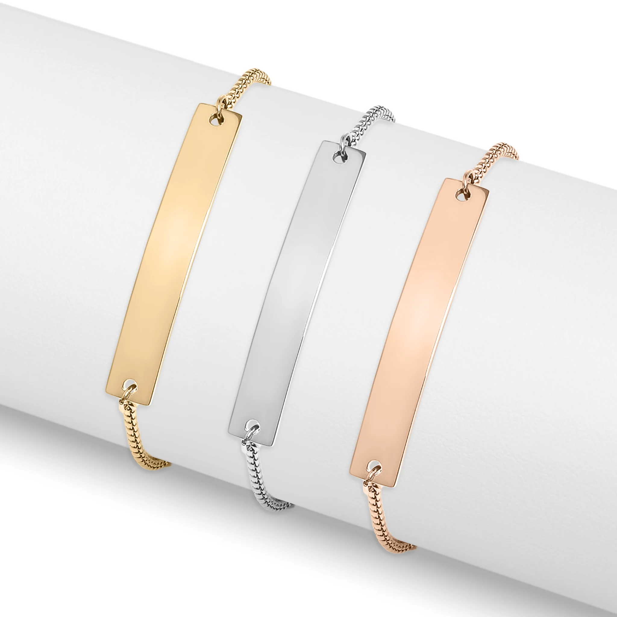 18K Gold PVD Stainless Steel Adjustable Curved Blank Bar Bracelet / SBB0145 - Image 3