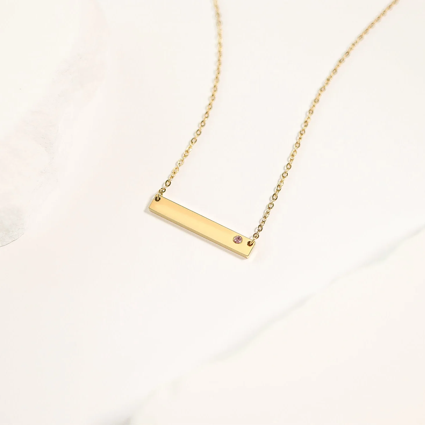18K Gold PVD Stainless Steel Bar Birthstone Necklace / SBB0319 - Image 3