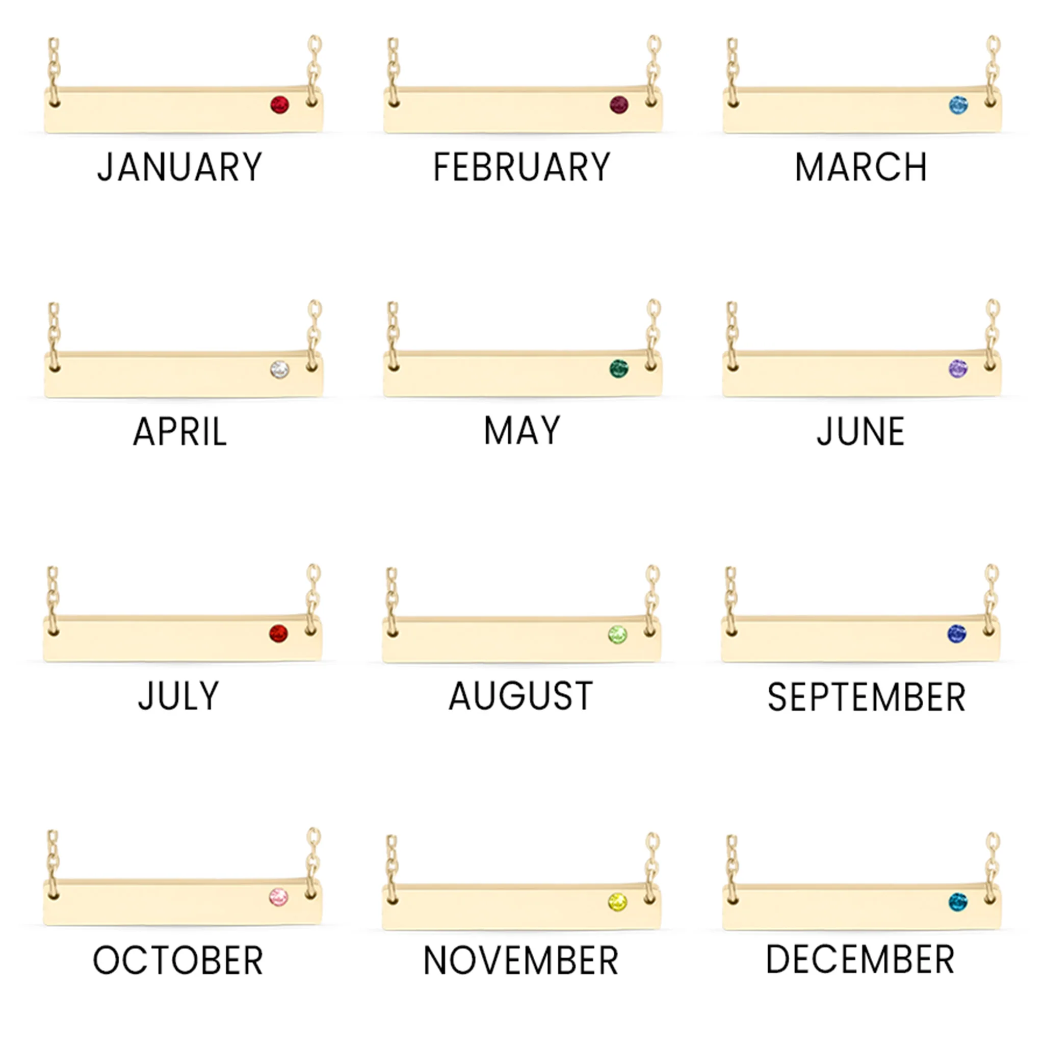 18K Gold PVD Stainless Steel Bar Birthstone Necklace / SBB0319 - Image 4