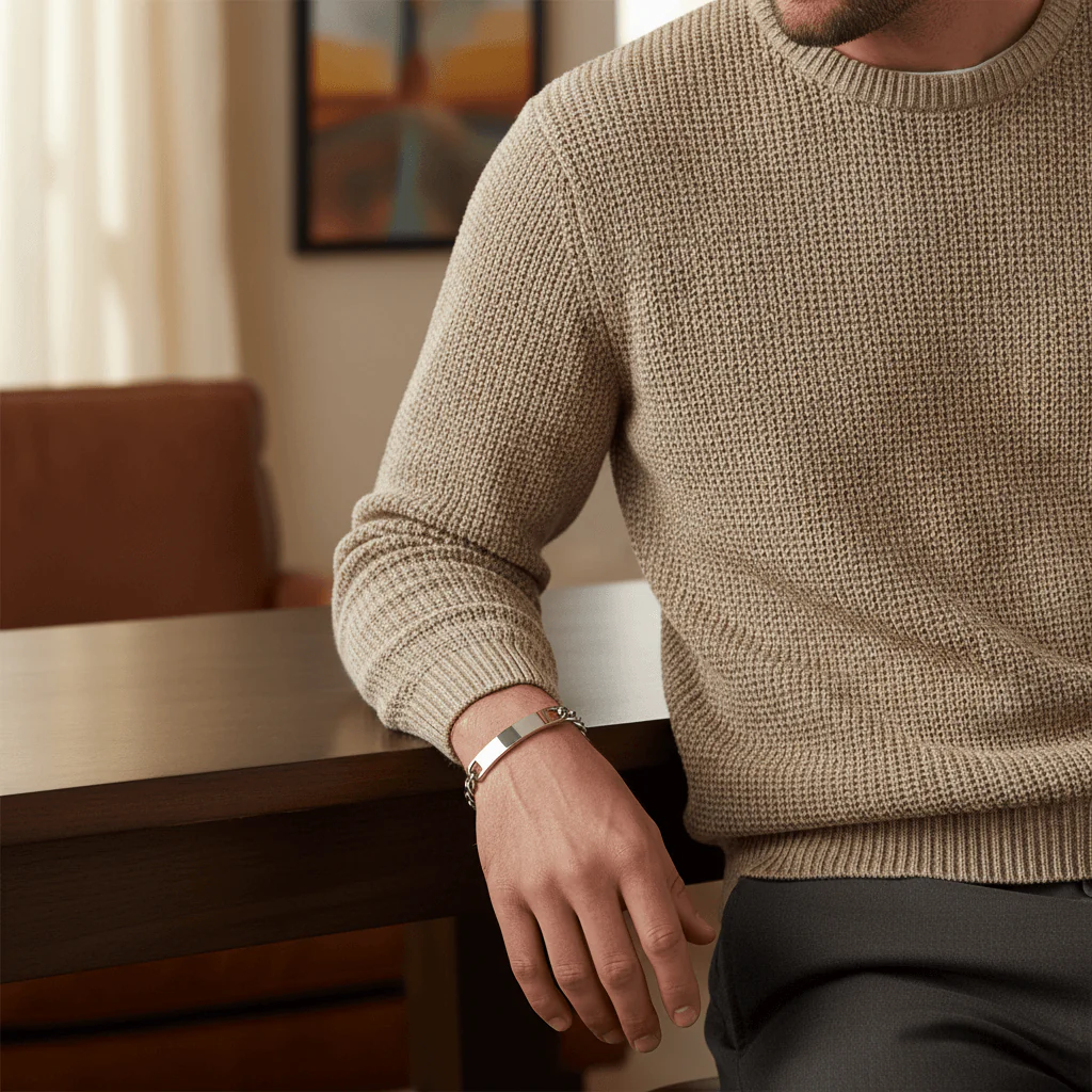 18K Gold PVD Stainless Steel Blank ID Curved Bar Bracelet / BRJ9044 - Image 13