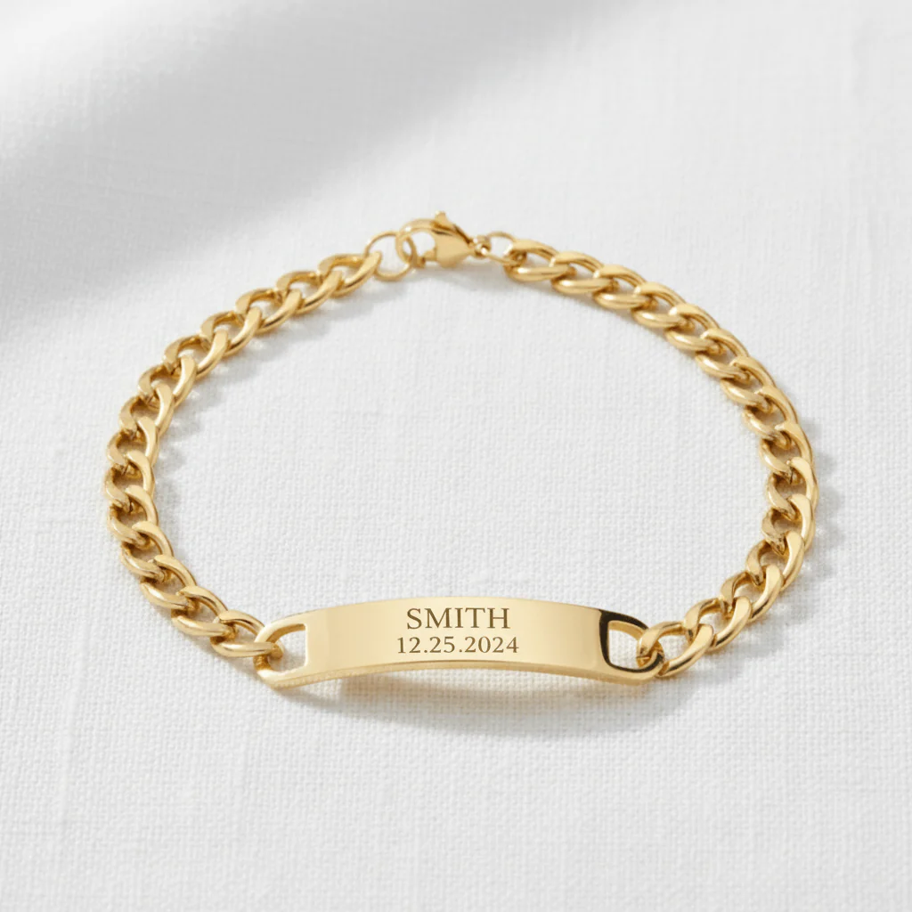 18K Gold PVD Stainless Steel Blank ID Curved Bar Bracelet / BRJ9044 - Image 6