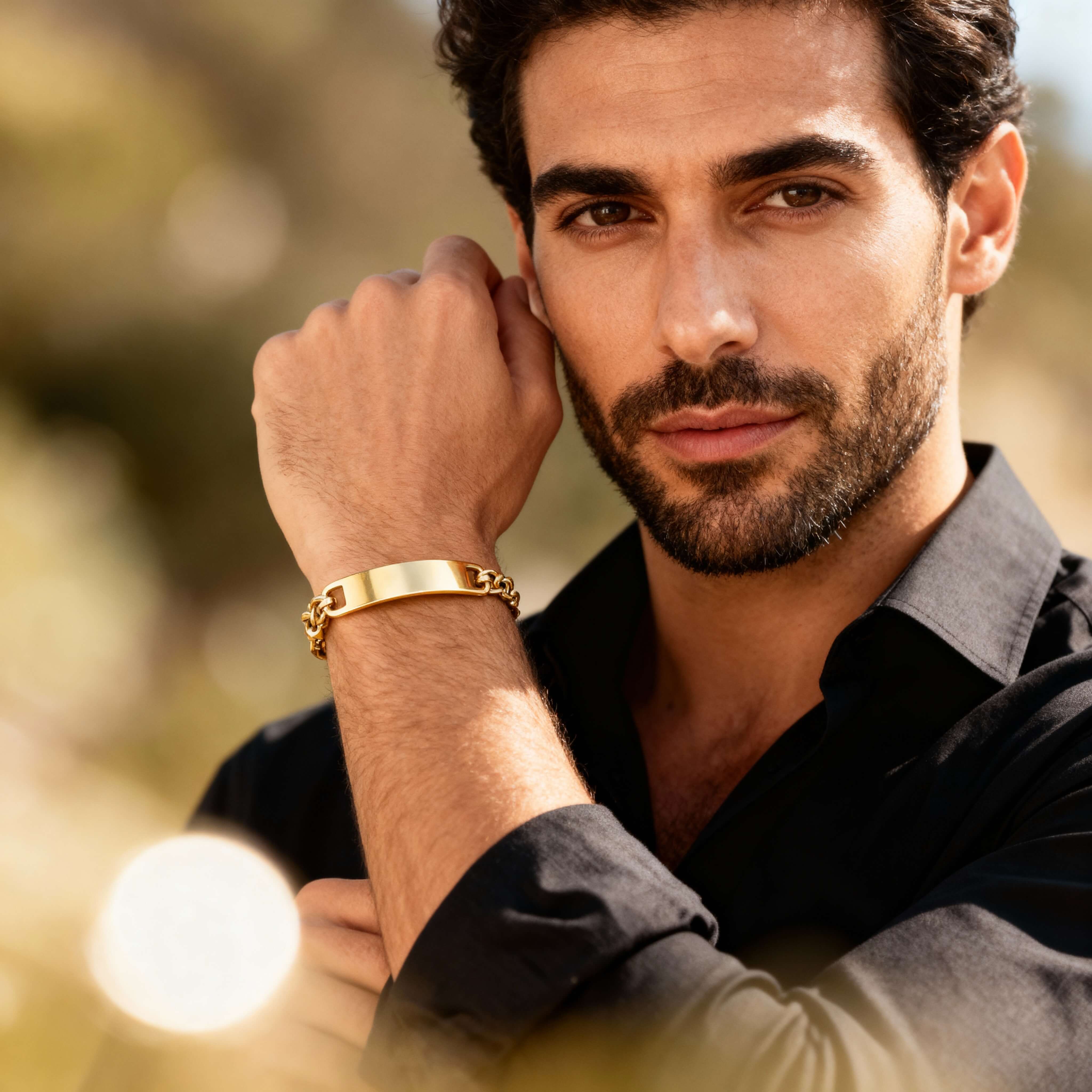 18K Gold PVD Stainless Steel Blank ID Curved Bar Bracelet / BRJ9044 - Image 8