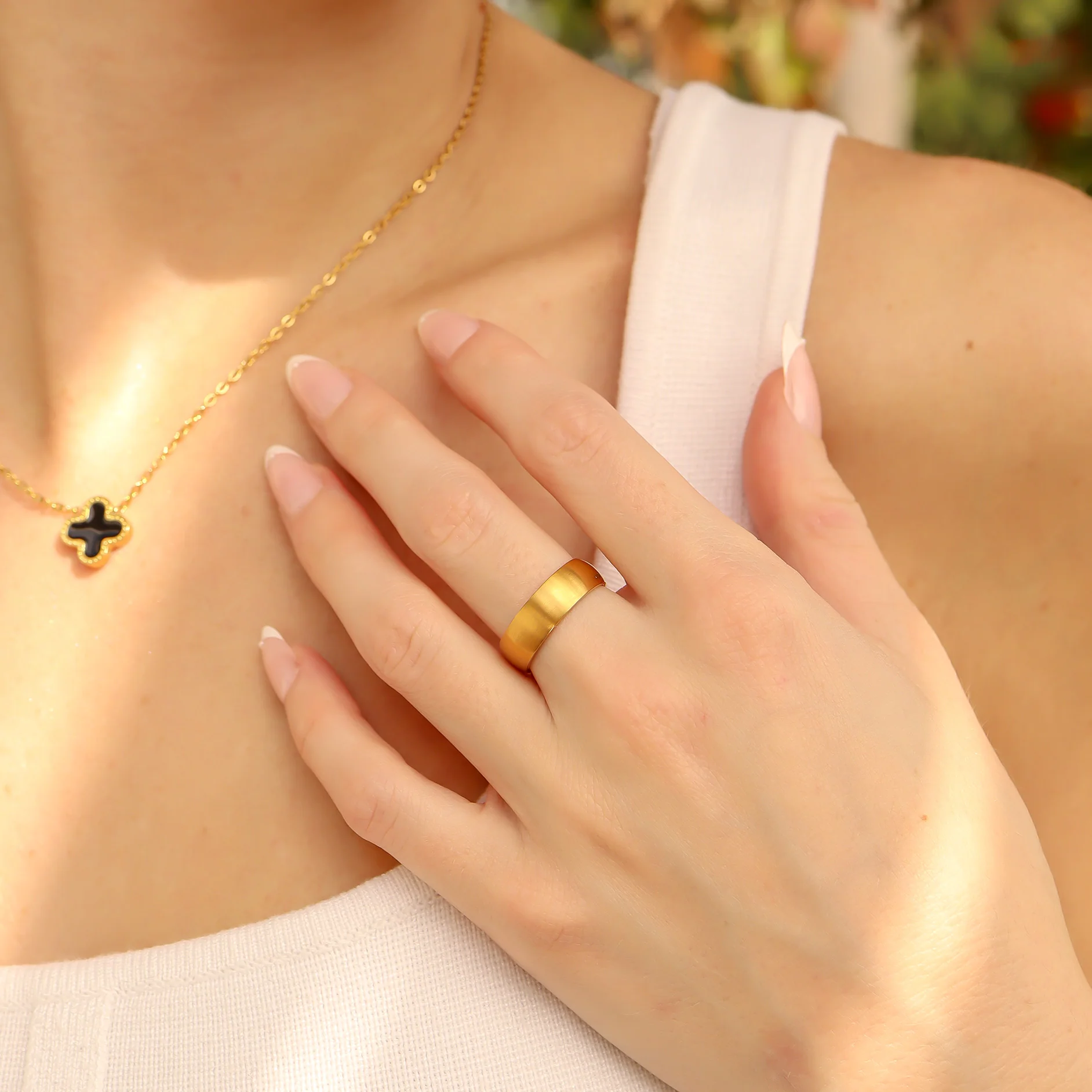 18K Gold PVD Stainless Steel Brushed Matte Blank Ring / CFR7030 - Image 3