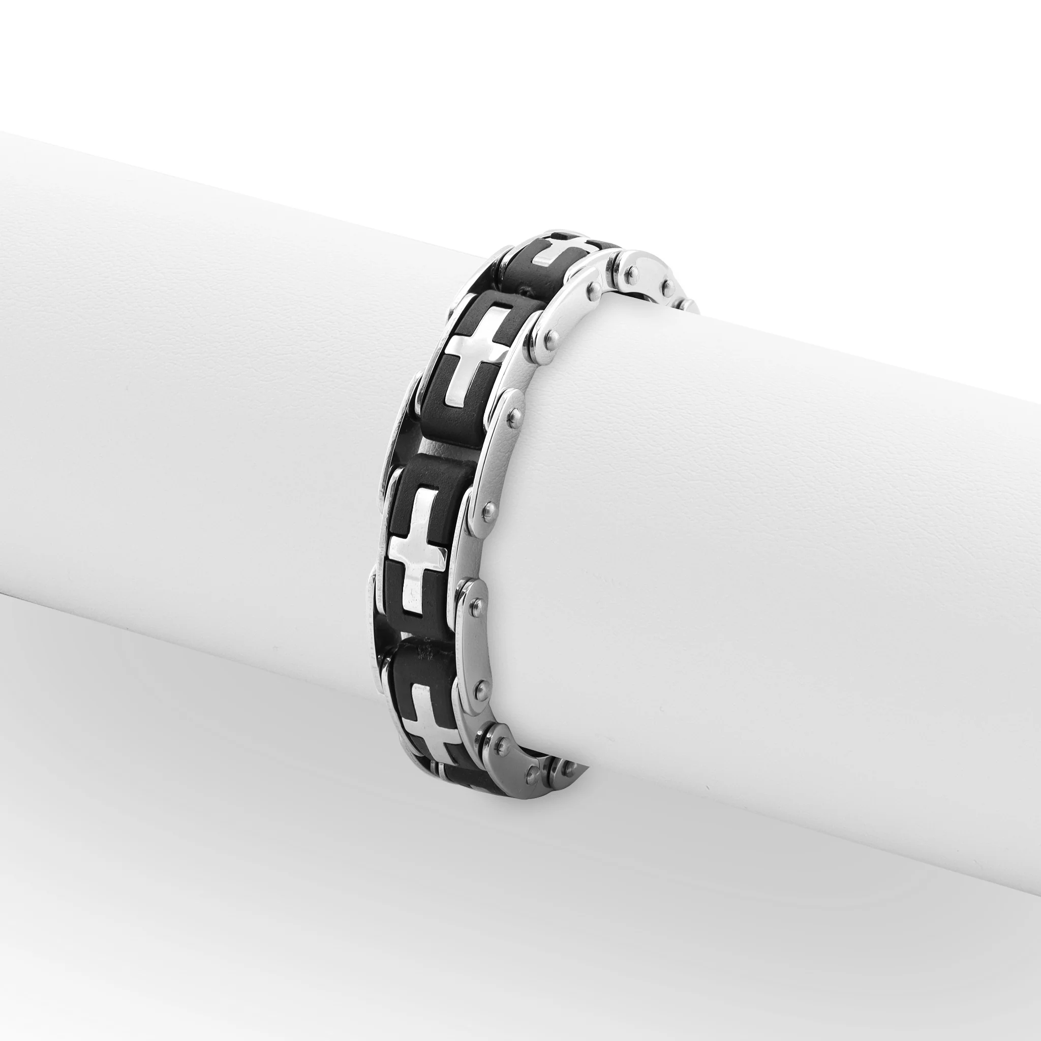 18K Gold PVD Stainless Steel Cross Bike Chain Bracelet / BRJ2376 - Image 3