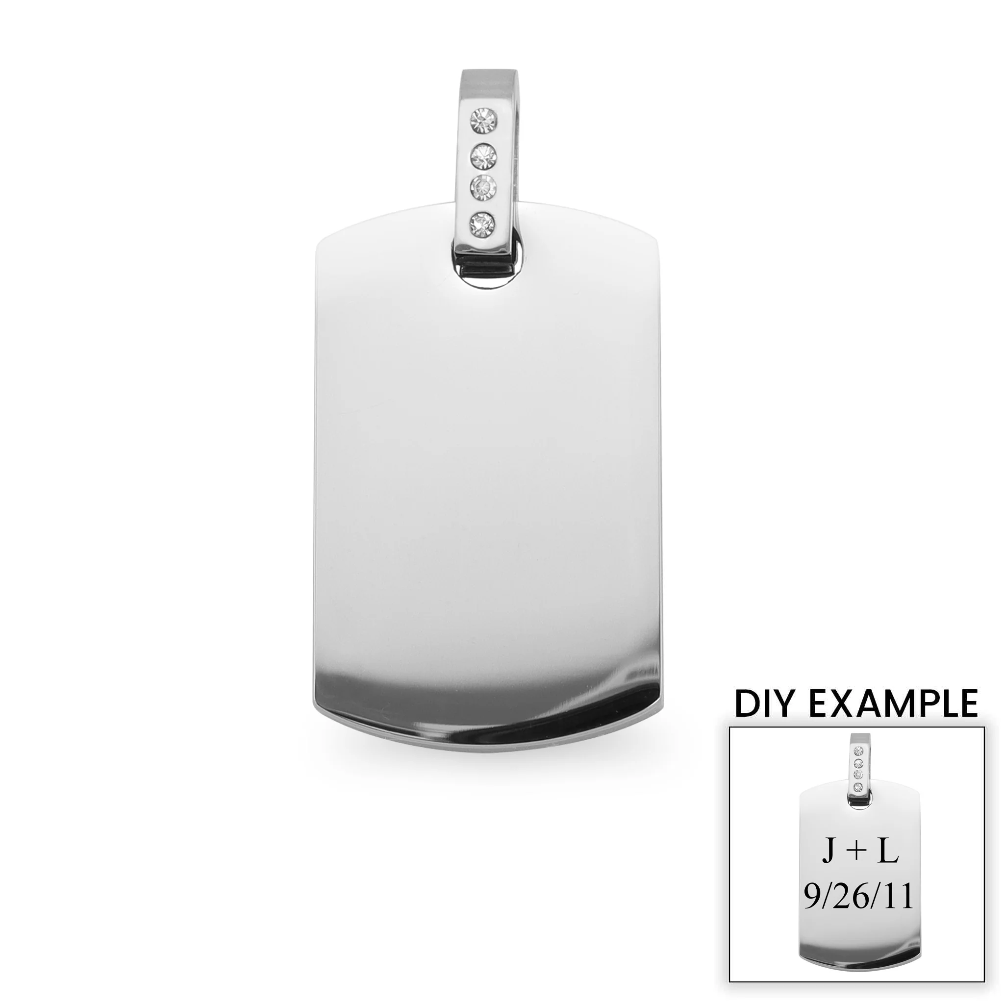 18K Gold PVD Stainless Steel CZ Dog Tag Pendant / SBB0099 - Image 4