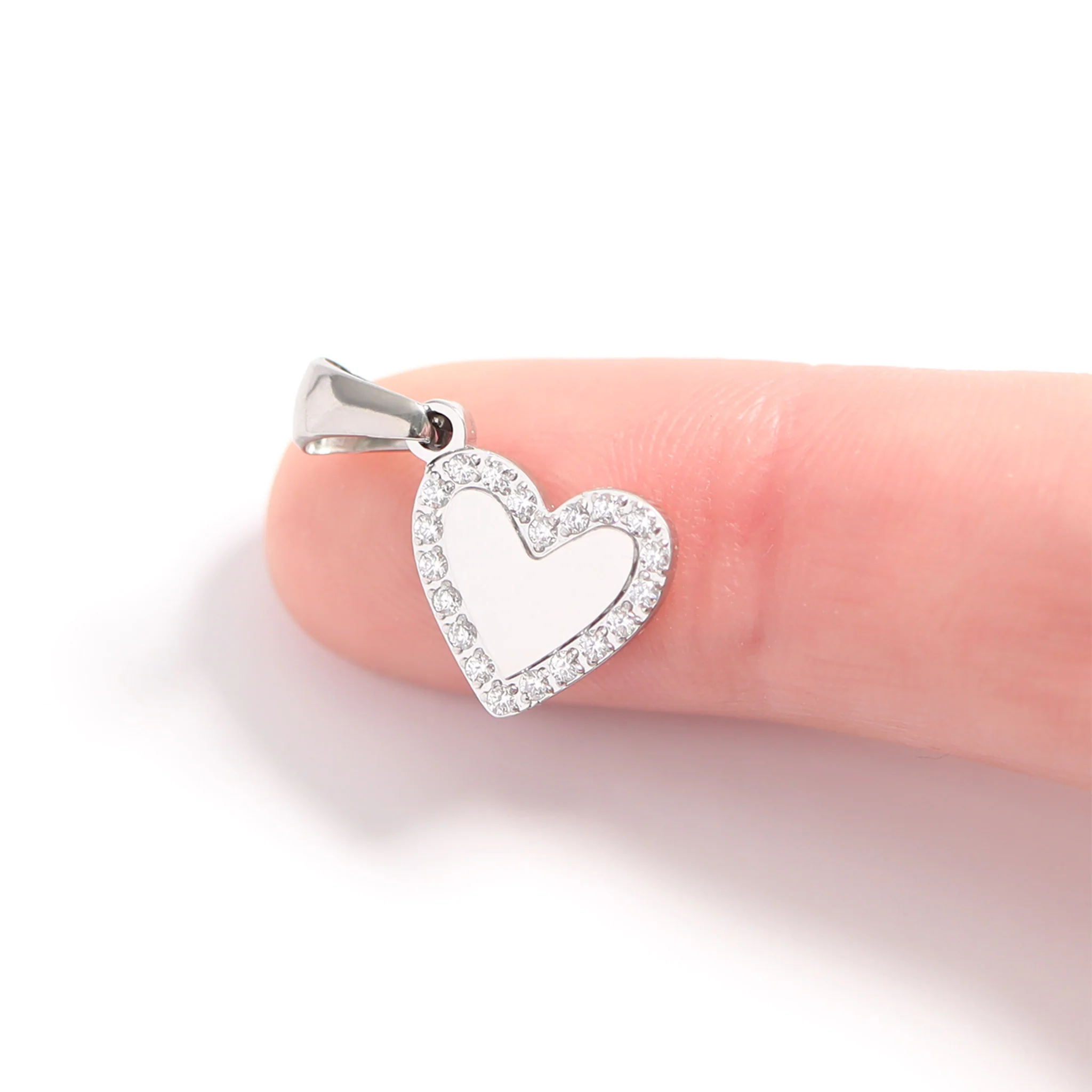 18K Gold PVD Stainless Steel CZ Heart Charm / SBB0289 - Image 10