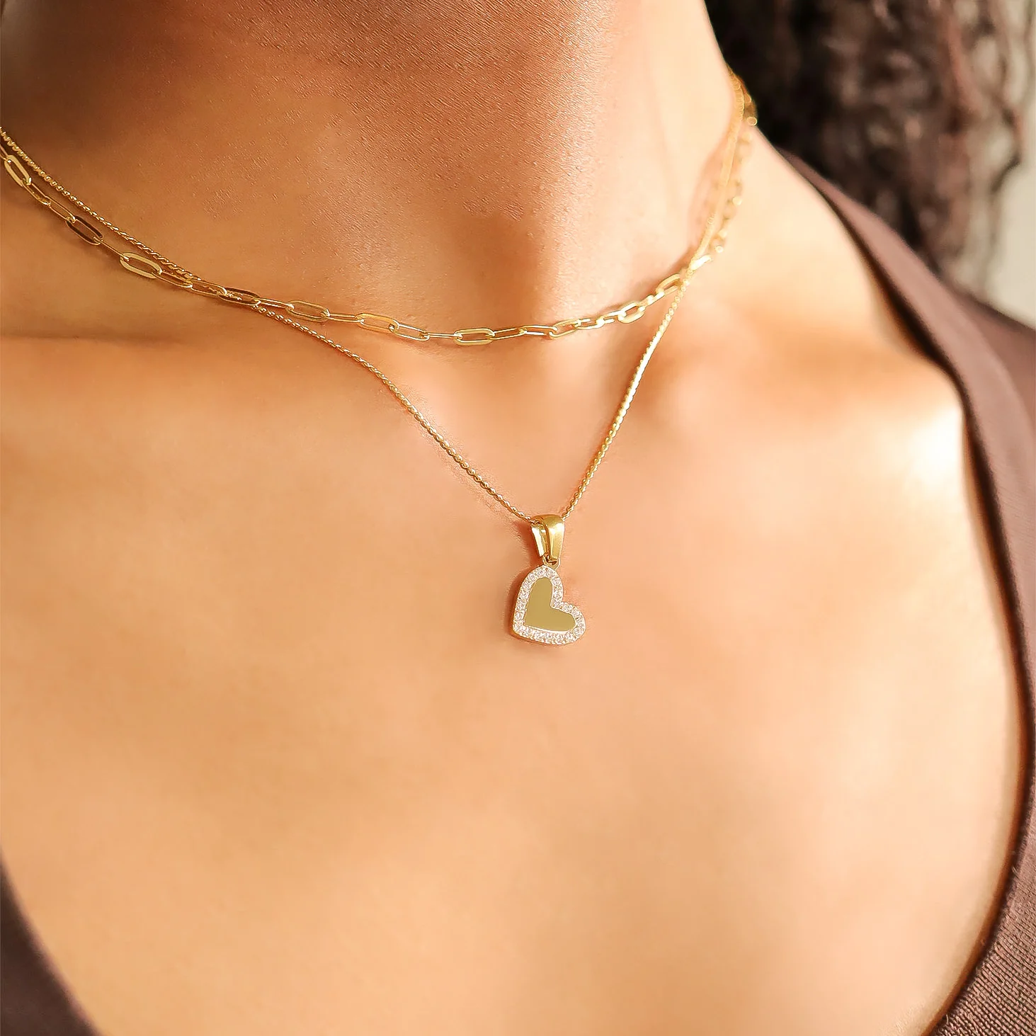 18K Gold PVD Stainless Steel CZ Heart Charm / SBB0289 - Image 5