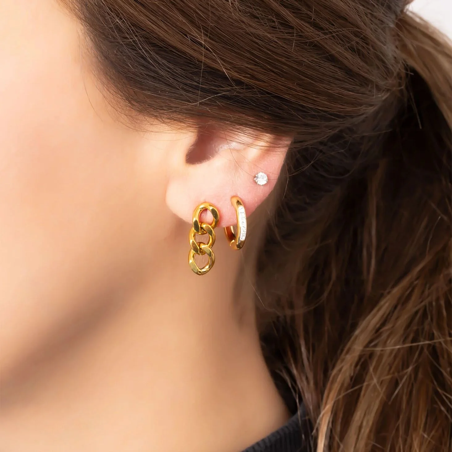 18K Gold PVD Stainless Steel CZ Huggie Hoop Earrings / ERJ0031 - Image 3