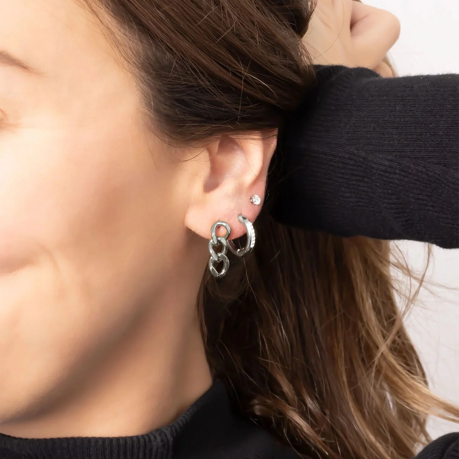 18K Gold PVD Stainless Steel CZ Huggie Hoop Earrings / ERJ0031 - Image 5