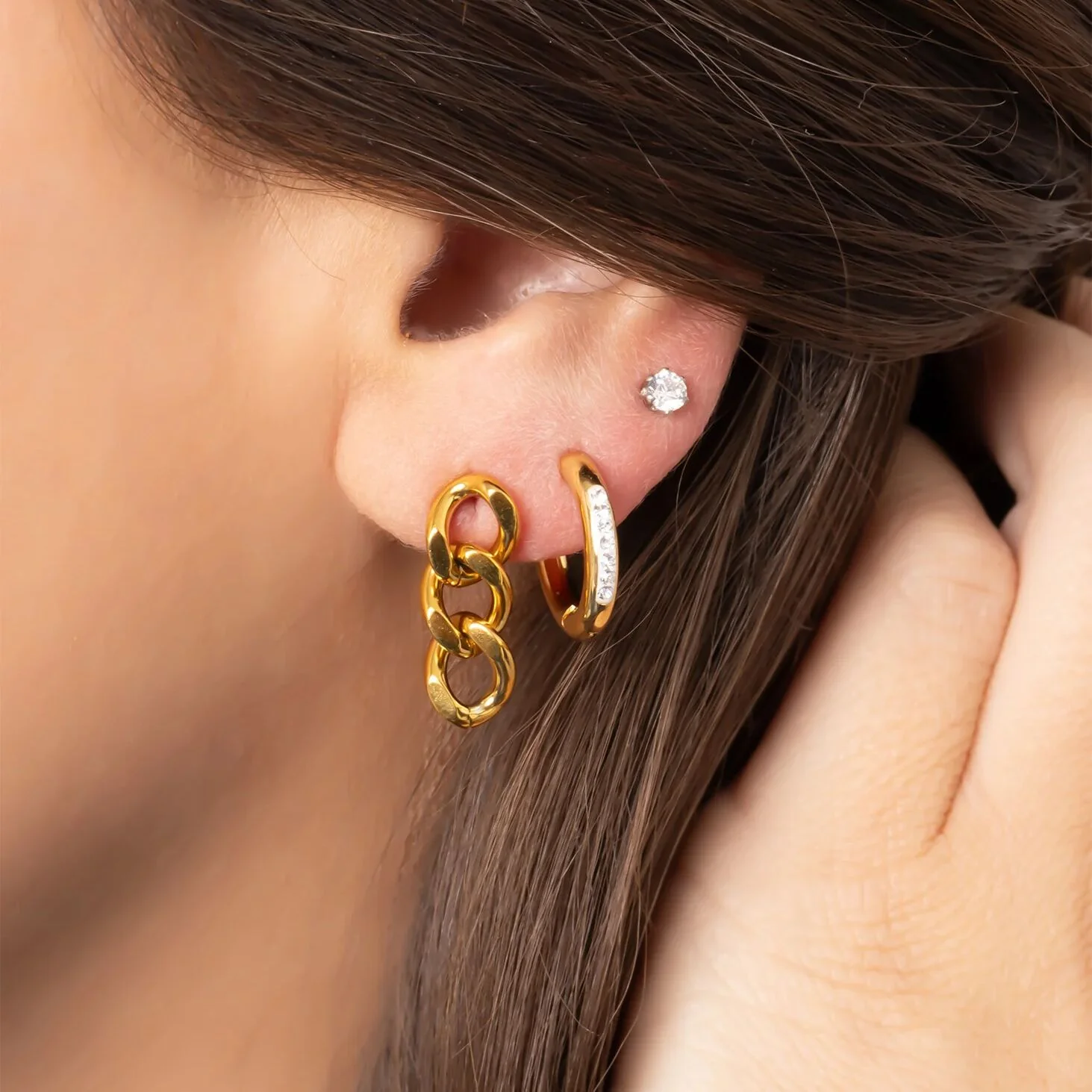 18K Gold PVD Stainless Steel CZ Huggie Hoop Earrings / ERJ0031 - Image 7