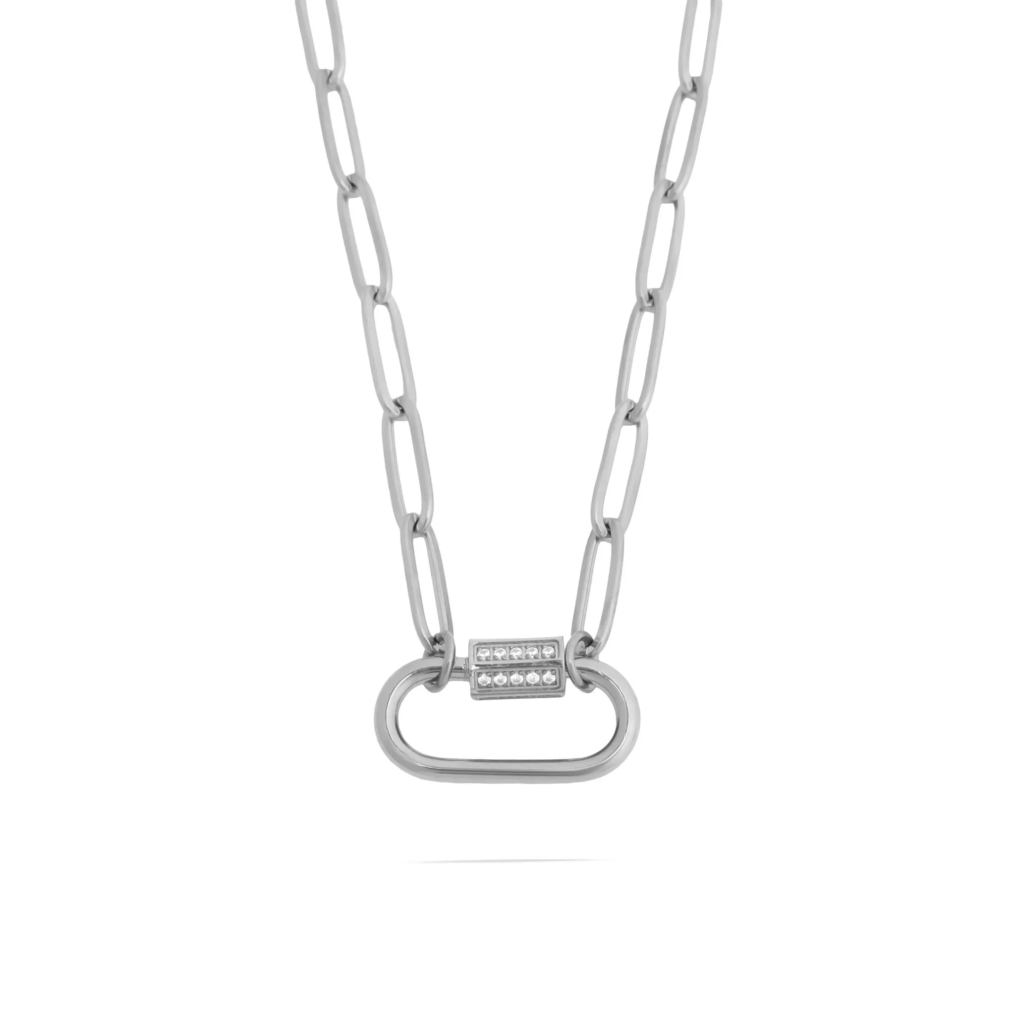 18K Gold PVD Stainless Steel CZ Stone Carabiner Necklace / CHN0151 - Image 4