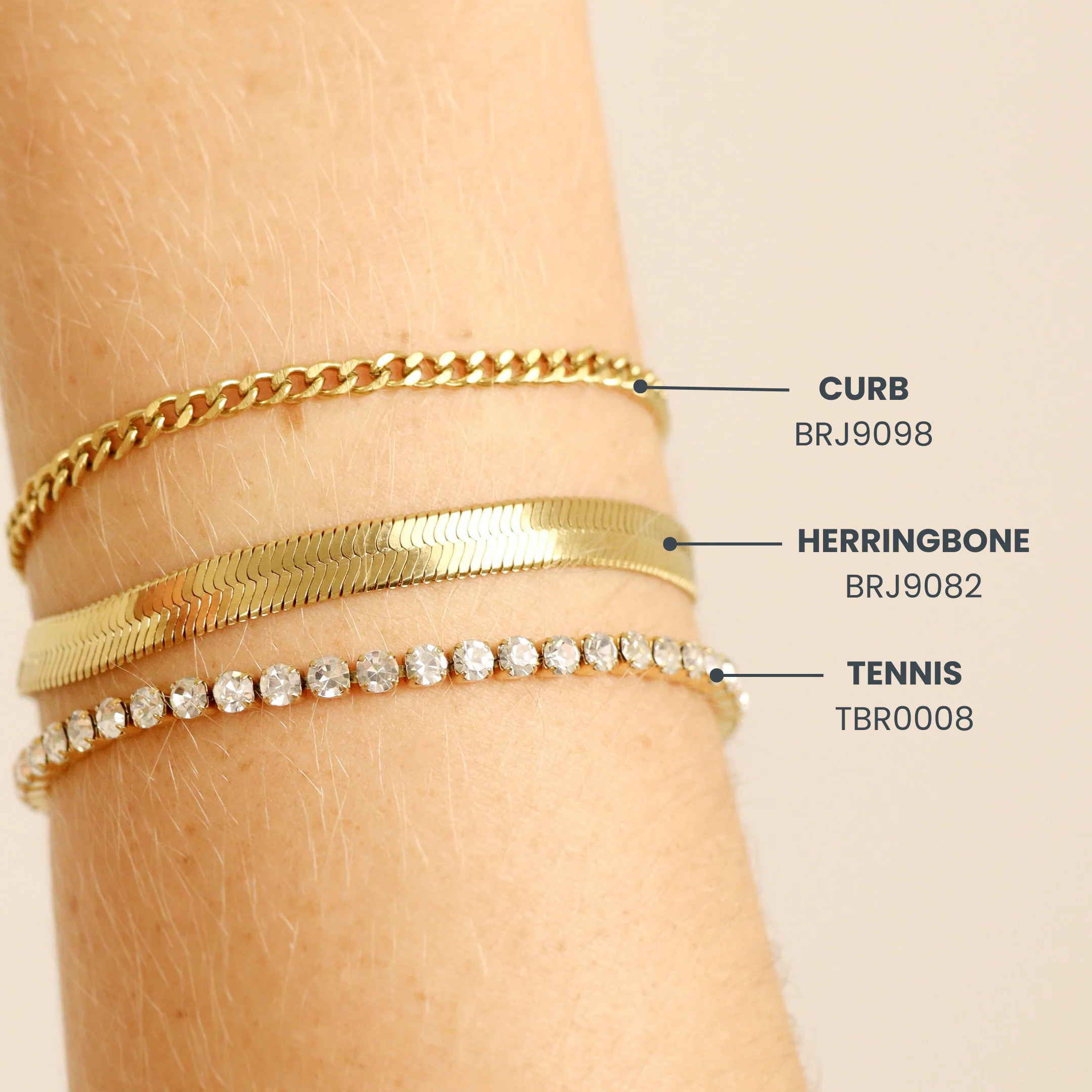 18K Gold PVD Stainless Steel Diamond Cut Curb Chain Bracelet / BRJ9098 - Image 5