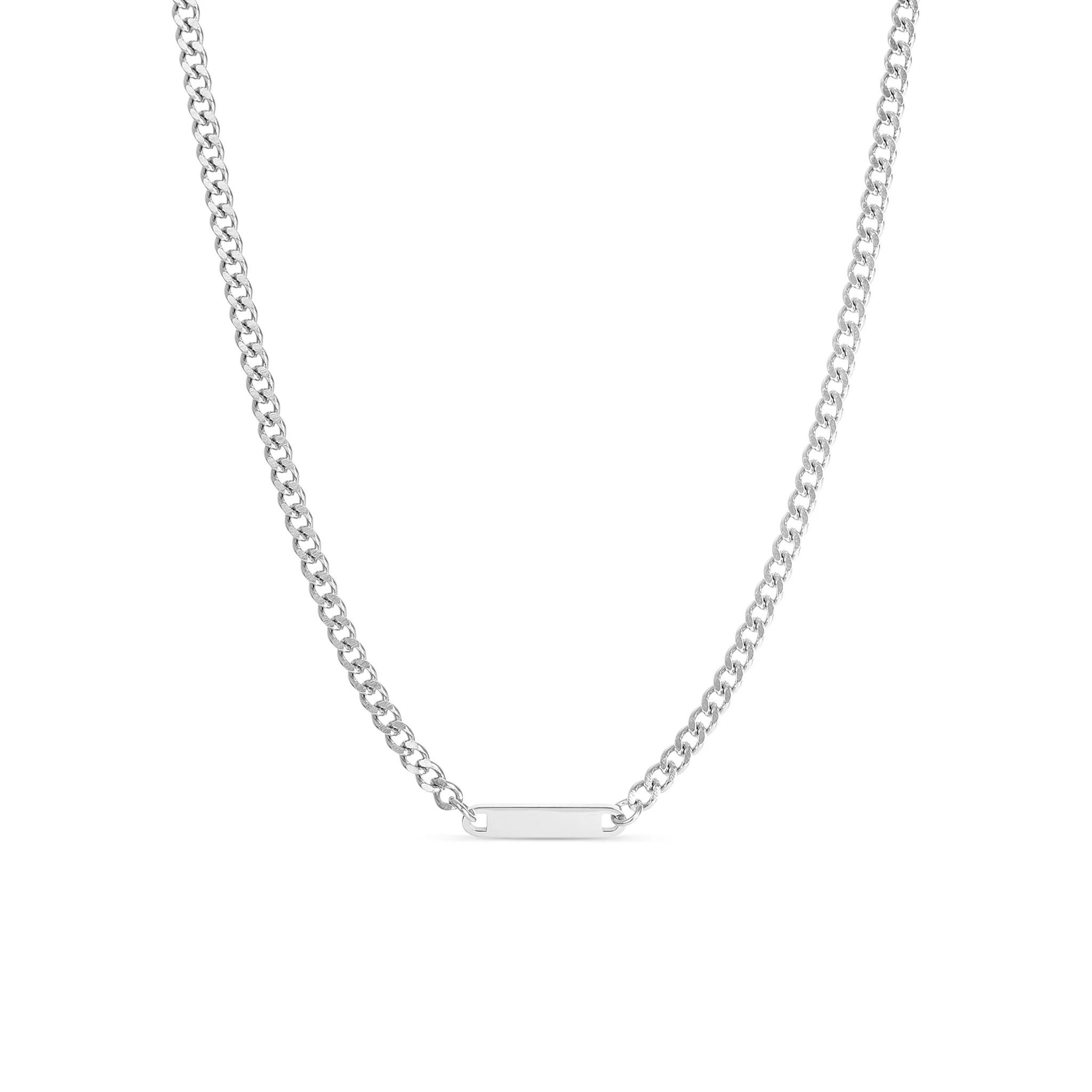 18K Gold PVD Stainless Steel Engravable Curb Chain Bar Necklace / CHN9957 - Image 6