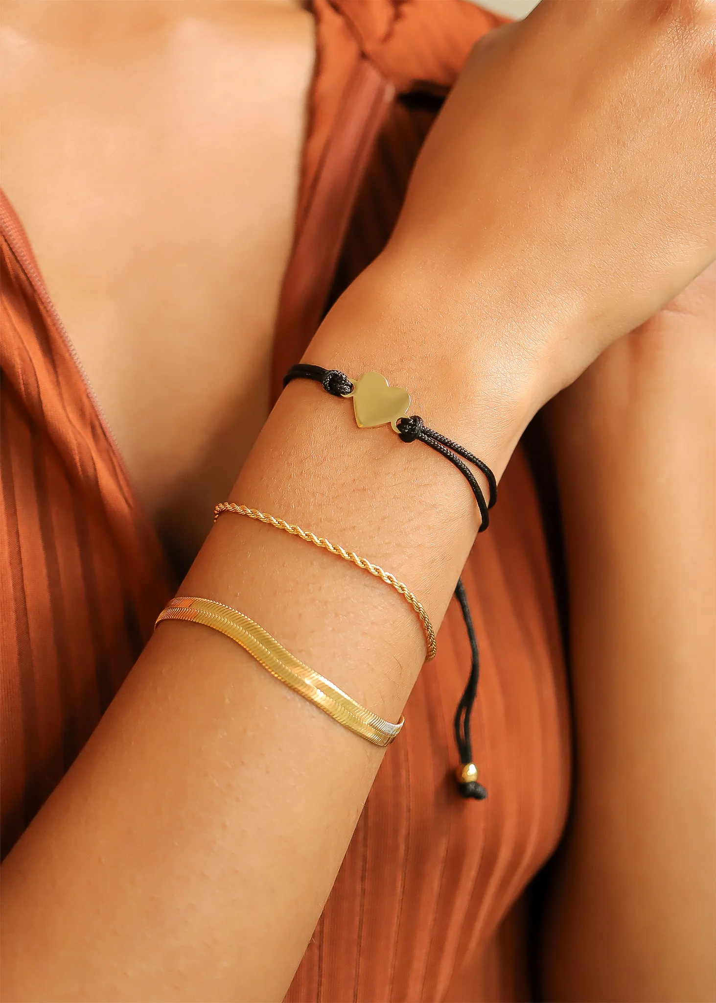 18K Gold PVD Stainless Steel Engravable Heart Friendship Bracelet / SBB0279 - Image 6