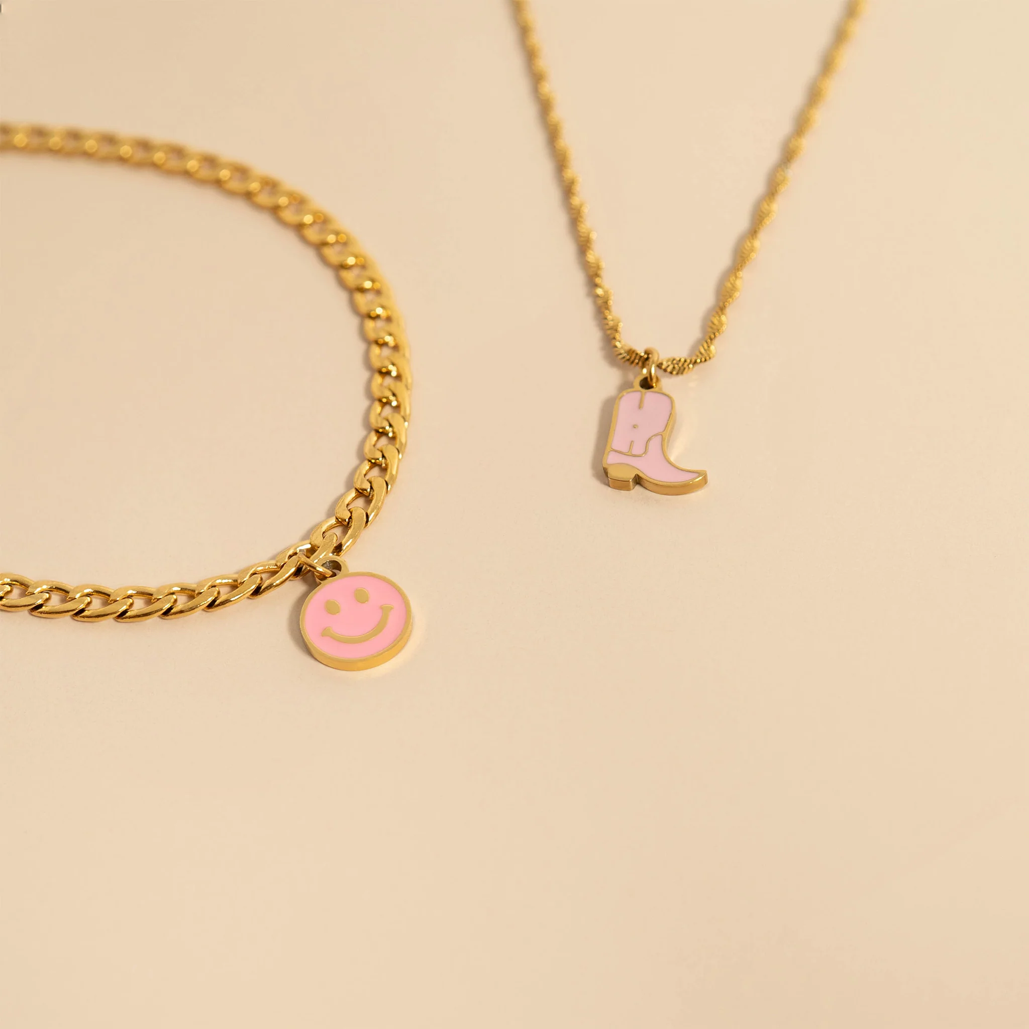 18K Gold PVD Stainless Steel Epoxy Pink Cowgirl Boot Charm / PDL0072 - Image 4