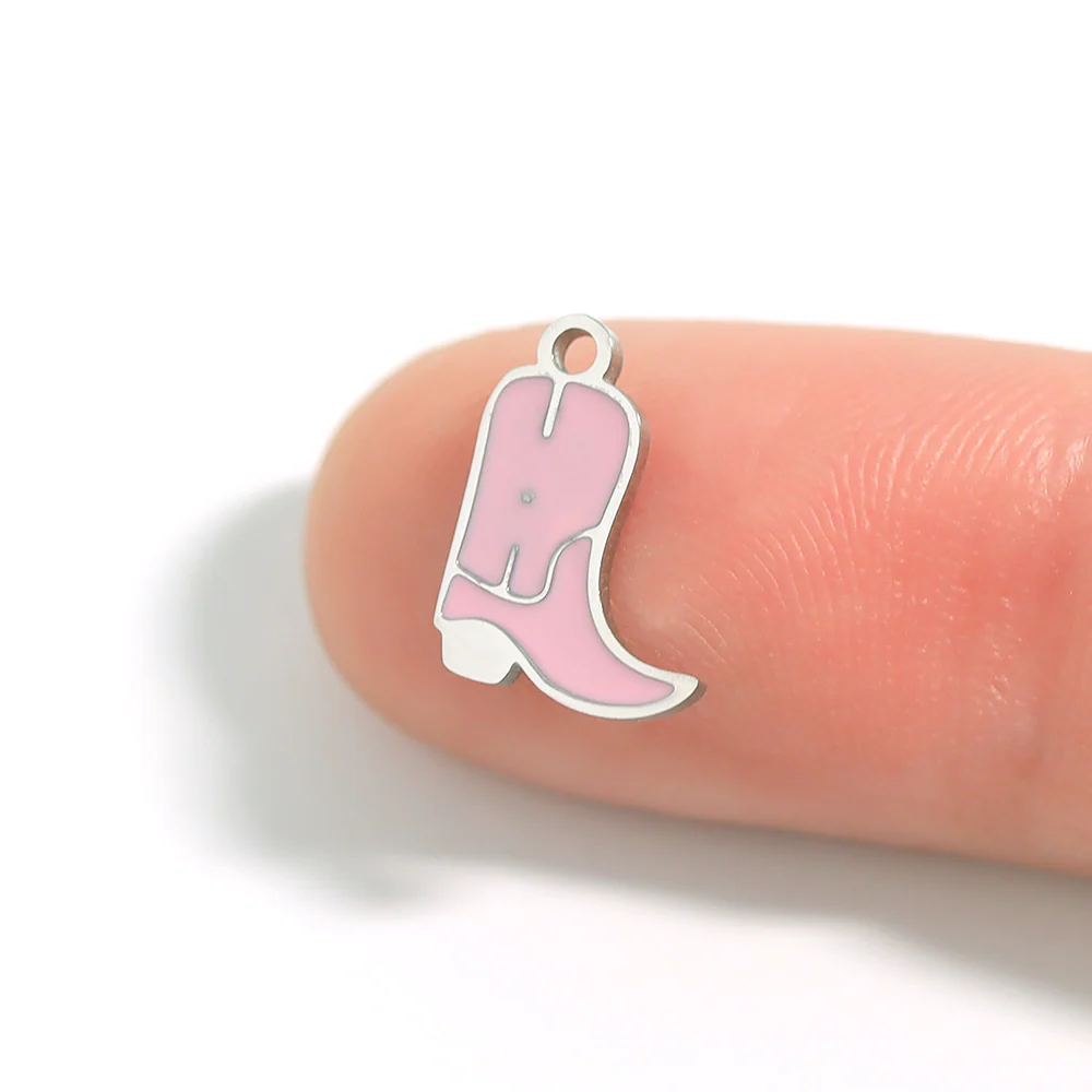 18K Gold PVD Stainless Steel Epoxy Pink Cowgirl Boot Charm / PDL0072 - Image 9