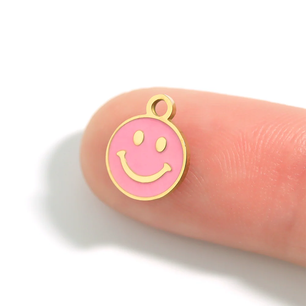 18K Gold PVD Stainless Steel Epoxy Pink Smiley Face Charm / PDL0005 - Image 11