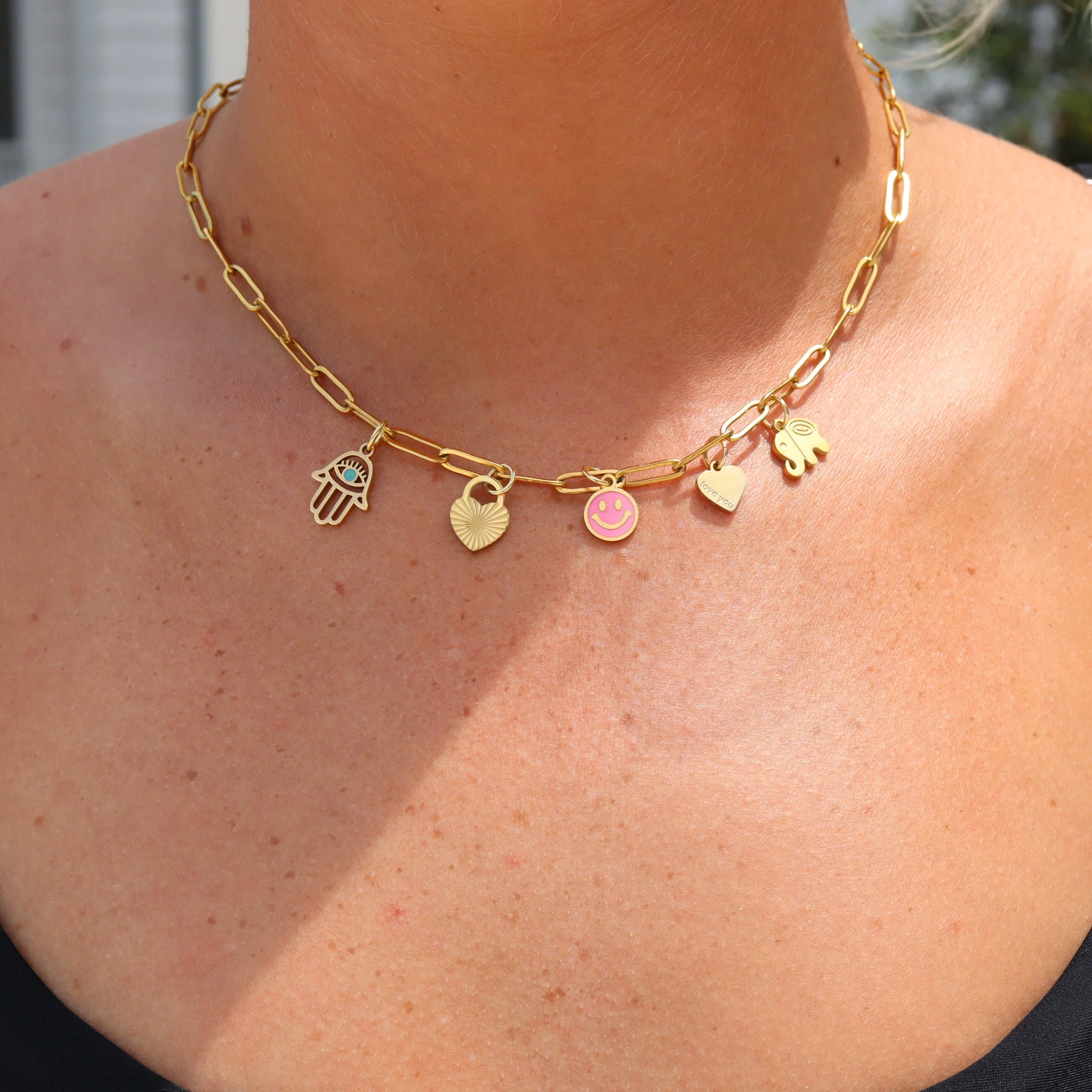 18K Gold PVD Stainless Steel Epoxy Pink Smiley Face Charm / PDL0005 - Image 4