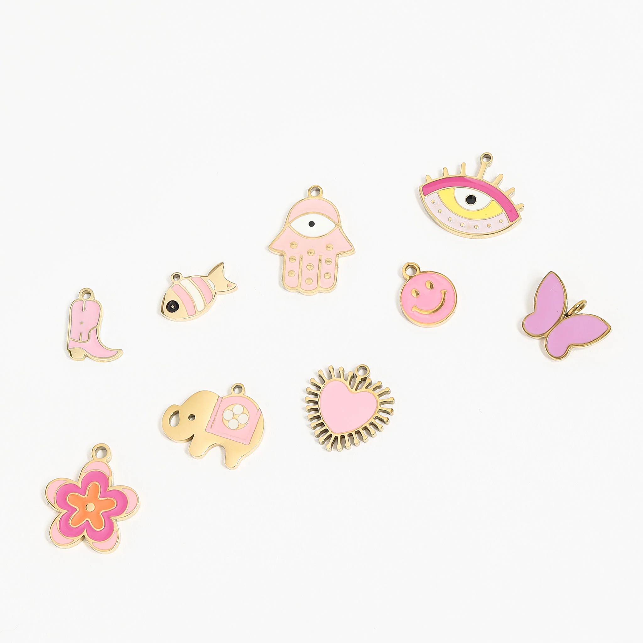 18K Gold PVD Stainless Steel Epoxy Pink Smiley Face Charm / PDL0005 - Image 5