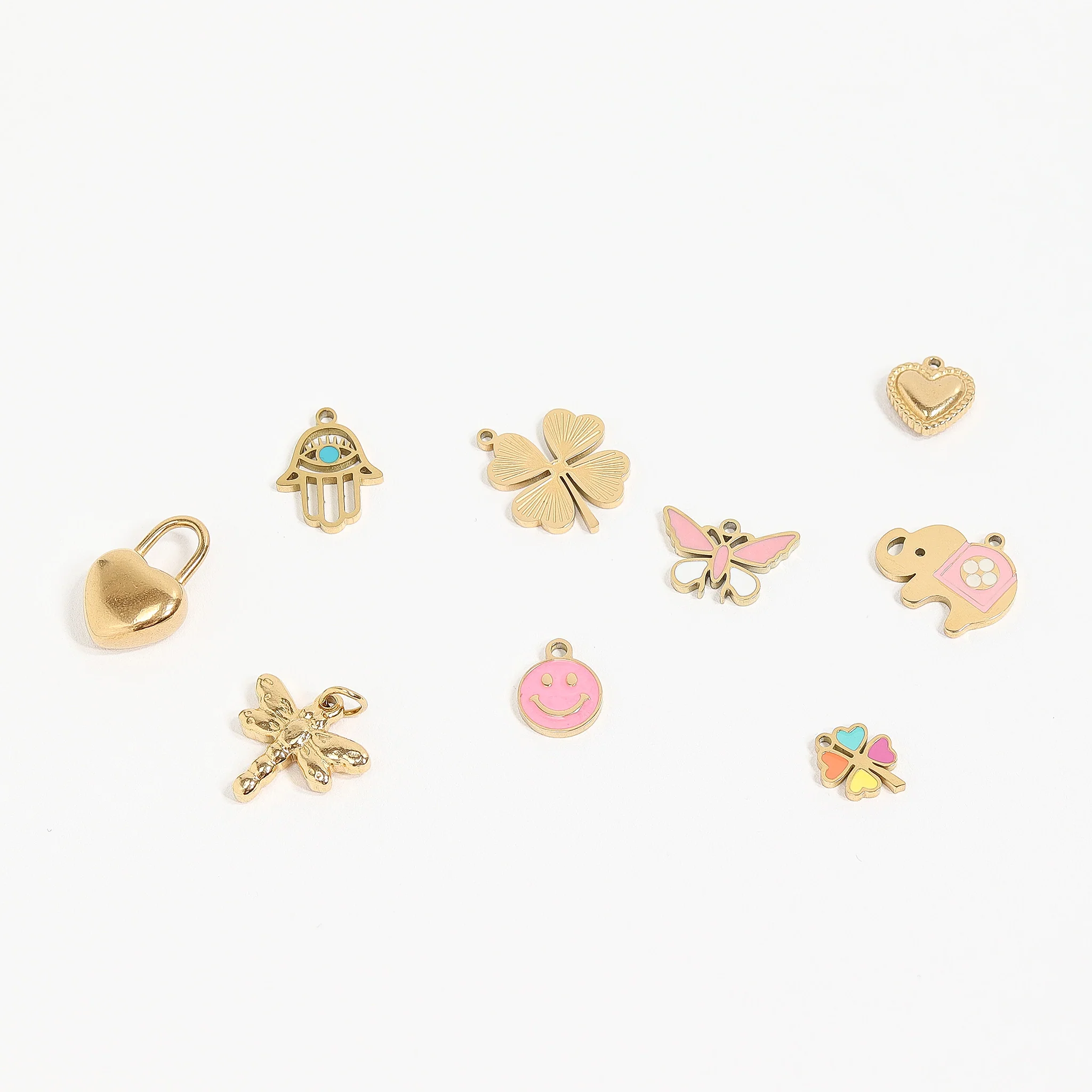 18K Gold PVD Stainless Steel Epoxy Pink Smiley Face Charm / PDL0005 - Image 6