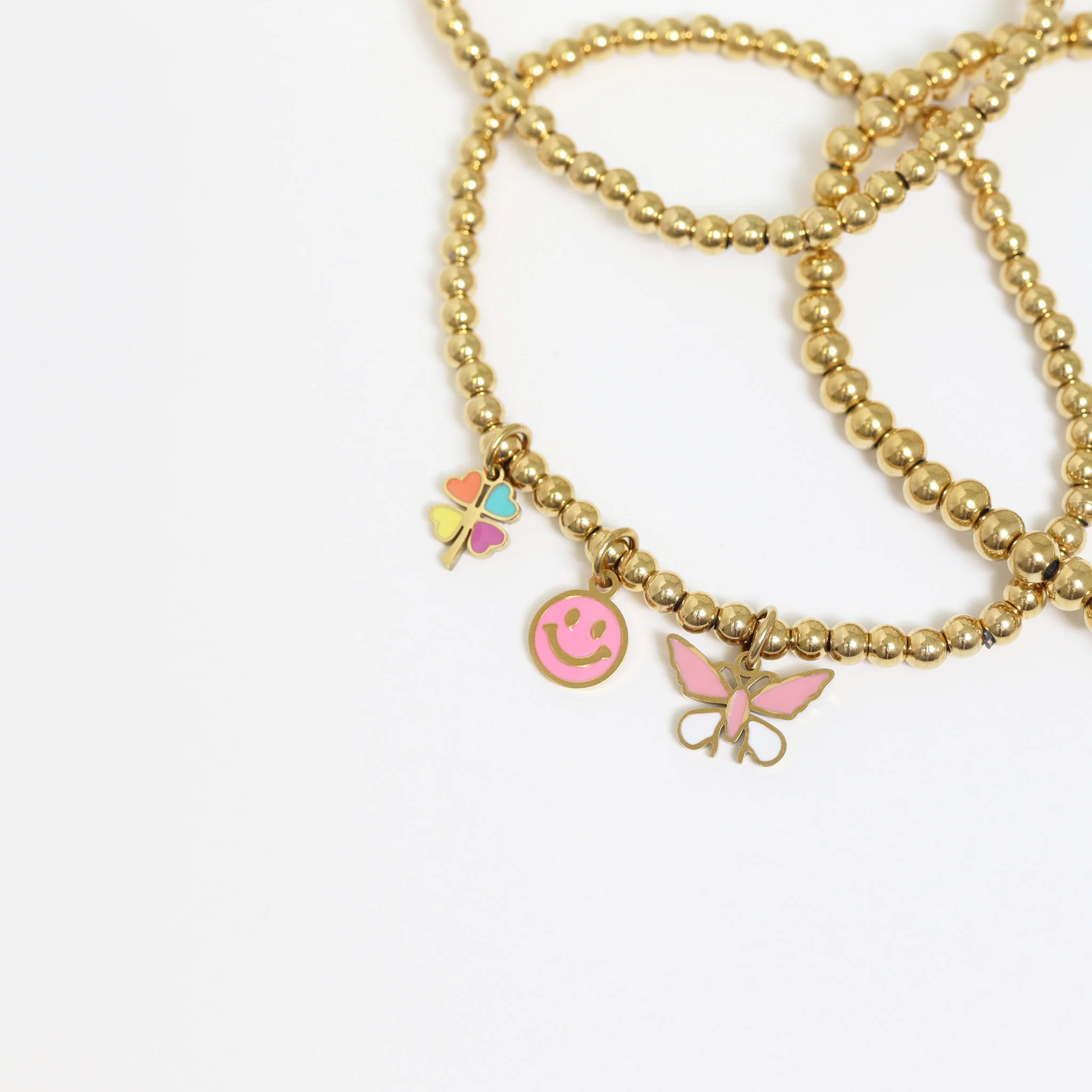 18K Gold PVD Stainless Steel Epoxy Pink Smiley Face Charm / PDL0005 - Image 7