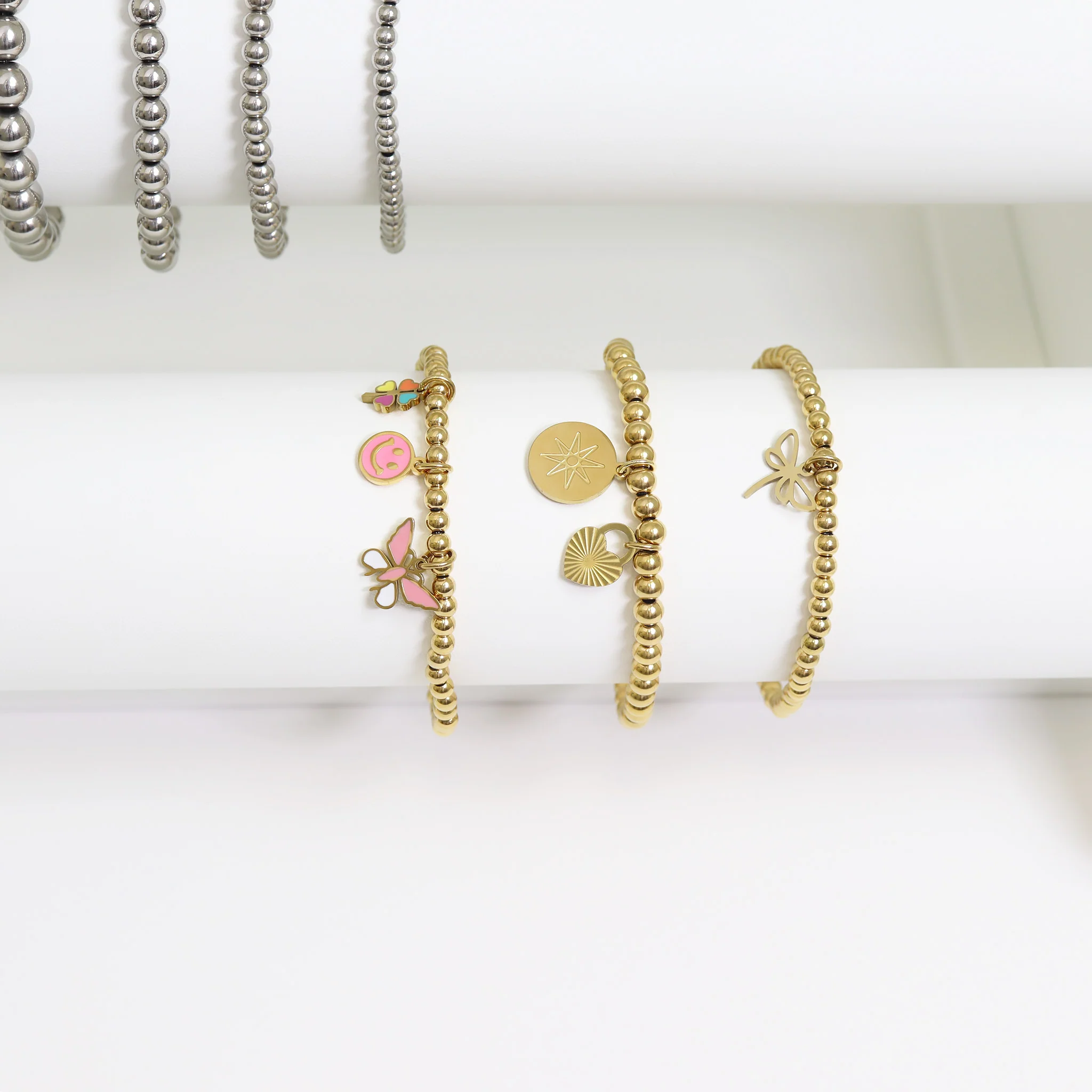 18K Gold PVD Stainless Steel Epoxy Pink Smiley Face Charm / PDL0005 - Image 9