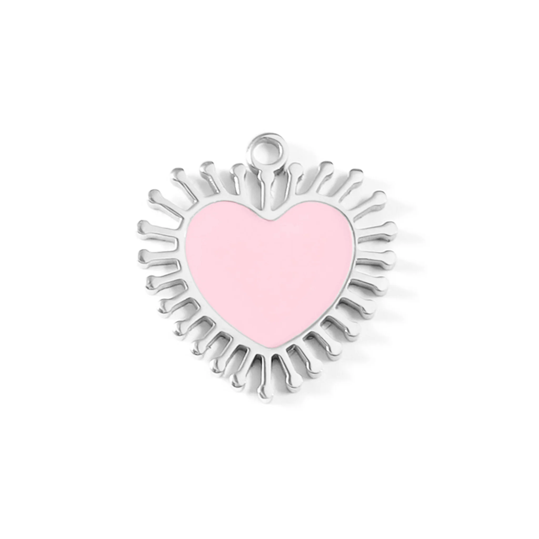 18K Gold PVD Stainless Steel Epoxy Pink Sun Ray Heart Charm / PDL0028 - Image 8