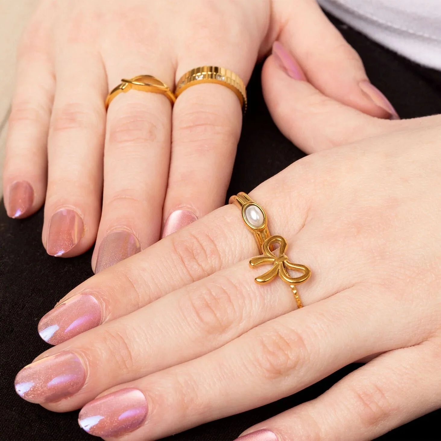 18K Gold PVD Stainless Steel Fish Stacking Ring / KSS0028 - Image 13